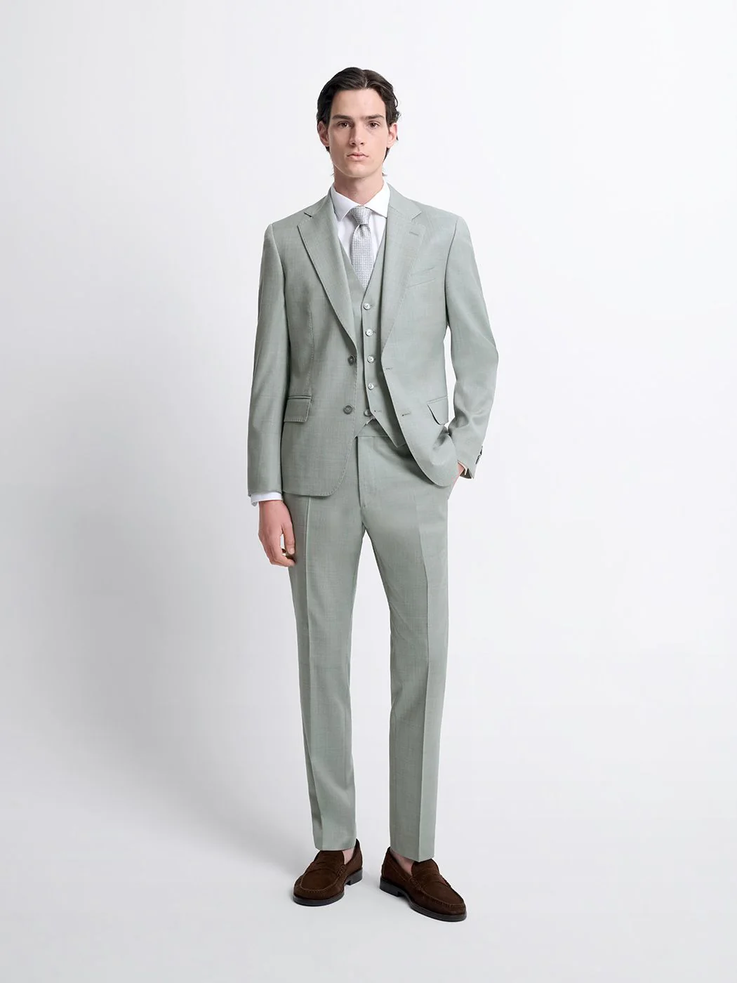 Costume 3 pièces slim en laine vert amande