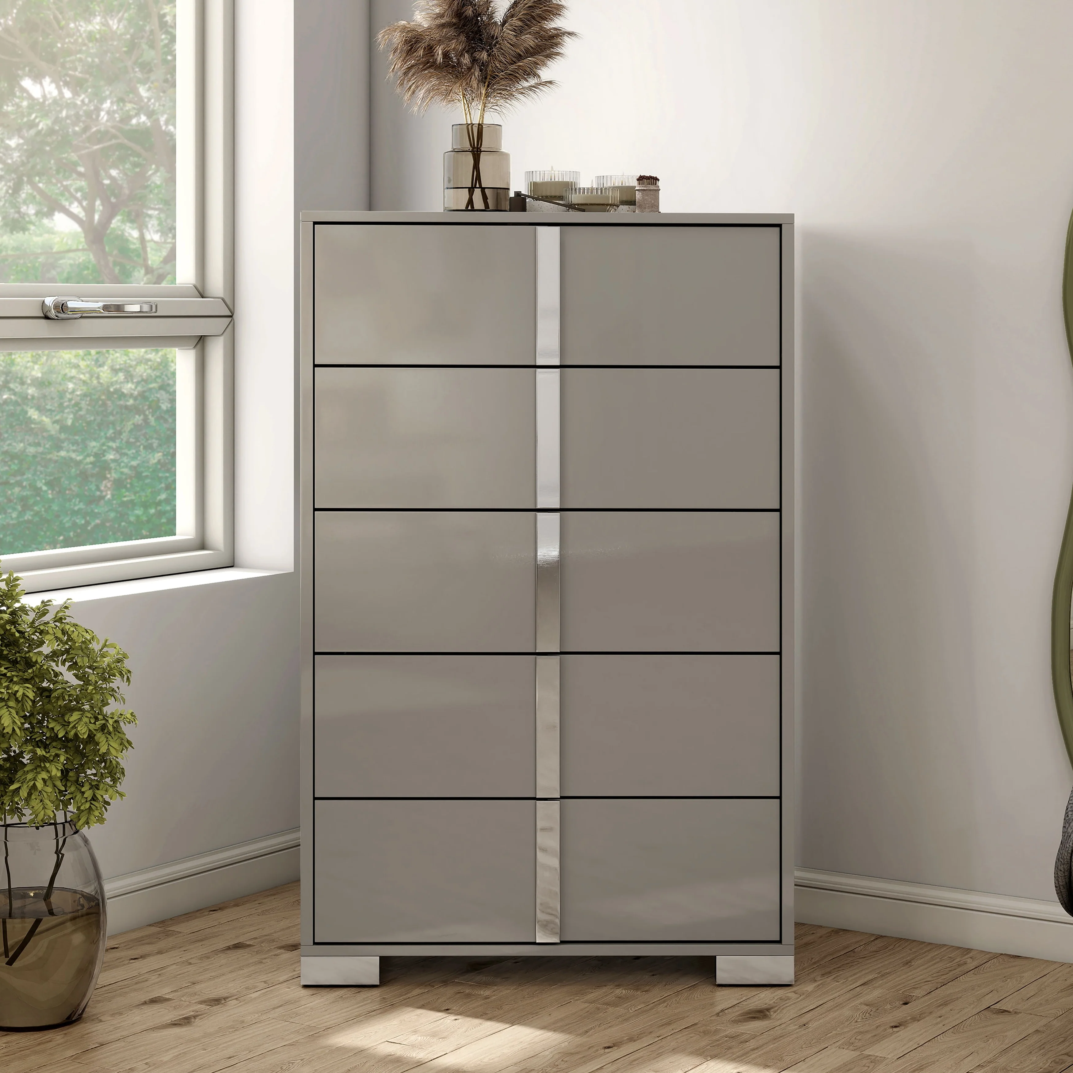 Furniture of America Erina Modern Glossy 5-Drawer Chest