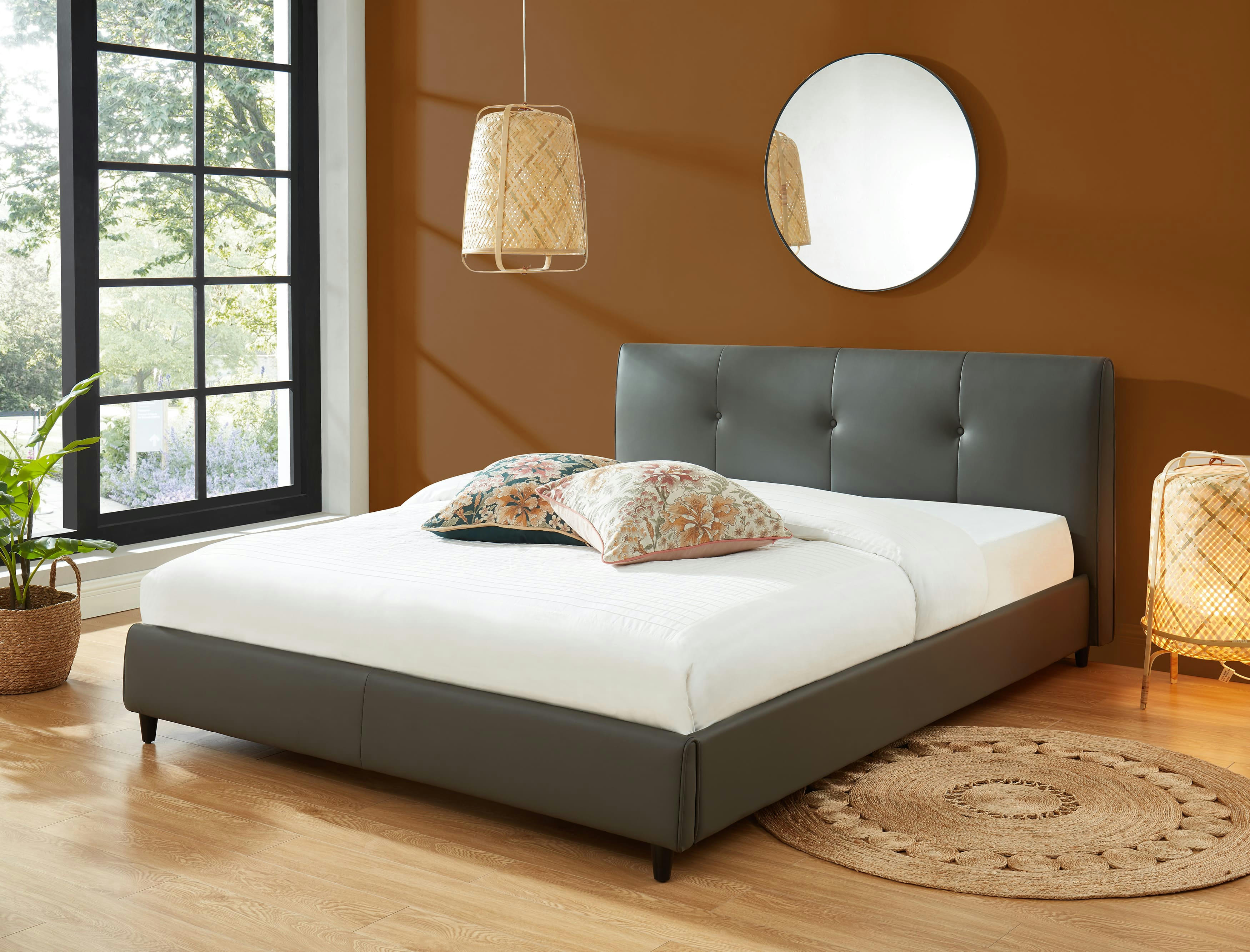 SEGURA - Lit   simili gris  160x200 sommier inclus