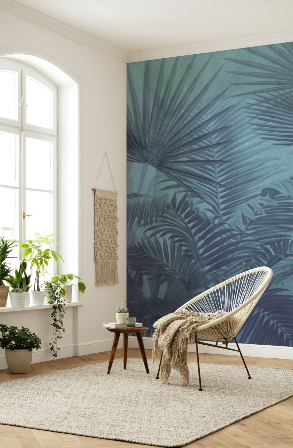 Sanders & Sanders fotobehang palmbladeren blauw - 200 x 280 cm - 611969
