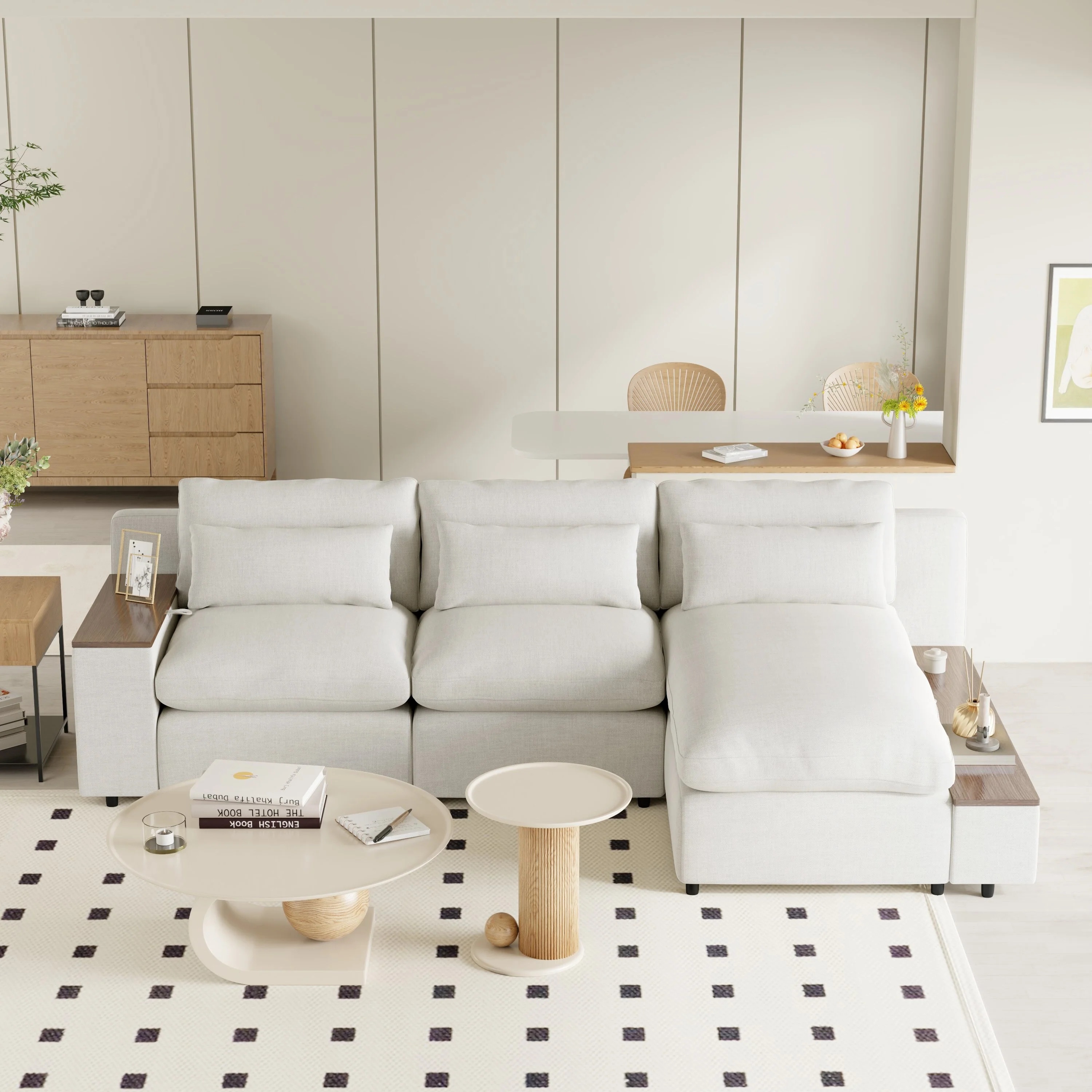 109.8'' L-Shaped 3 Seater Modular Sectional Sofa with Removable Cushions and 2 Storage Compartments for Living Rooms