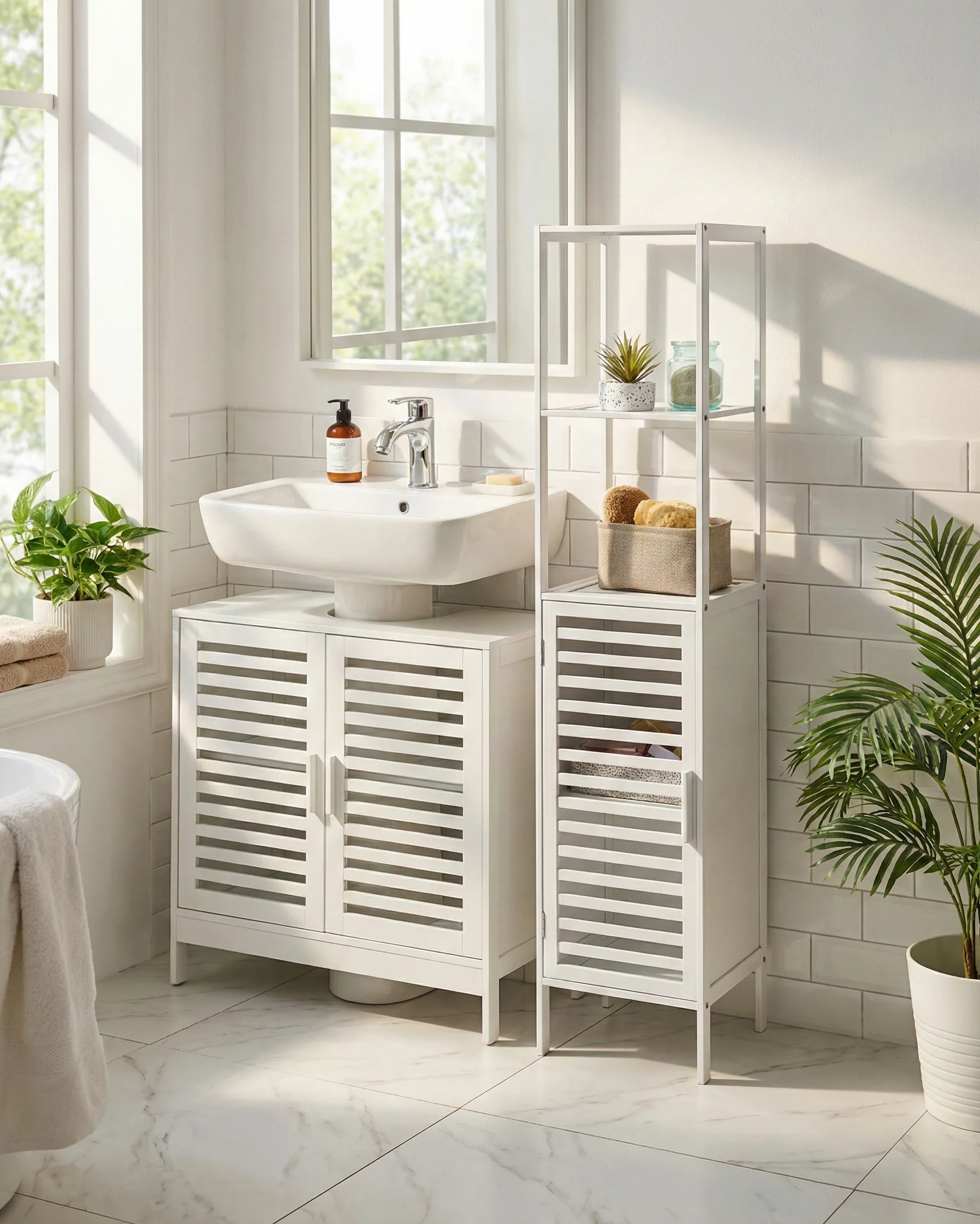 Shelving Unit OWASSO Bamboo White
