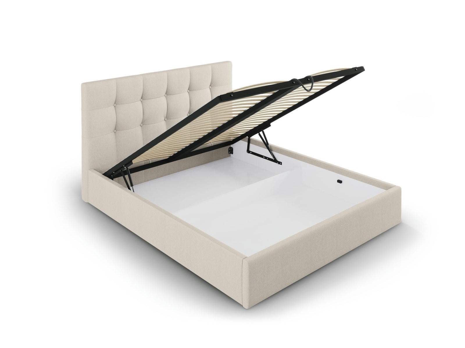 PHAEDRA - Lit coffre avec tête de lit 140x200 cm en tissu structuré beige