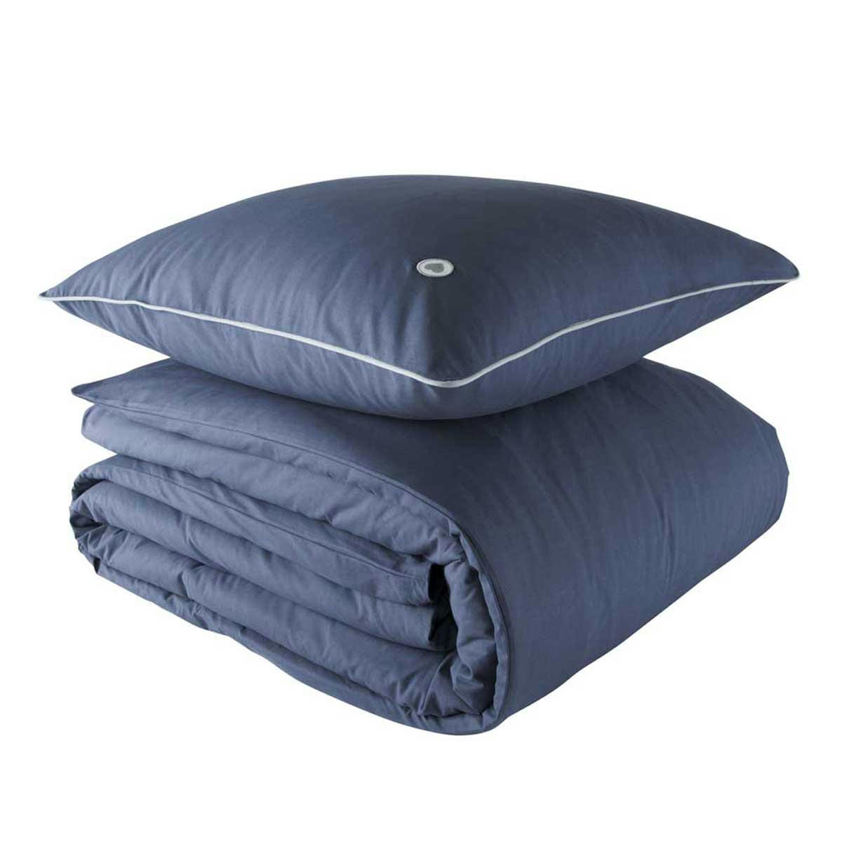 CŒUR BLEU - Parure de lit unie en coton bio bleu nocturne 240x220
