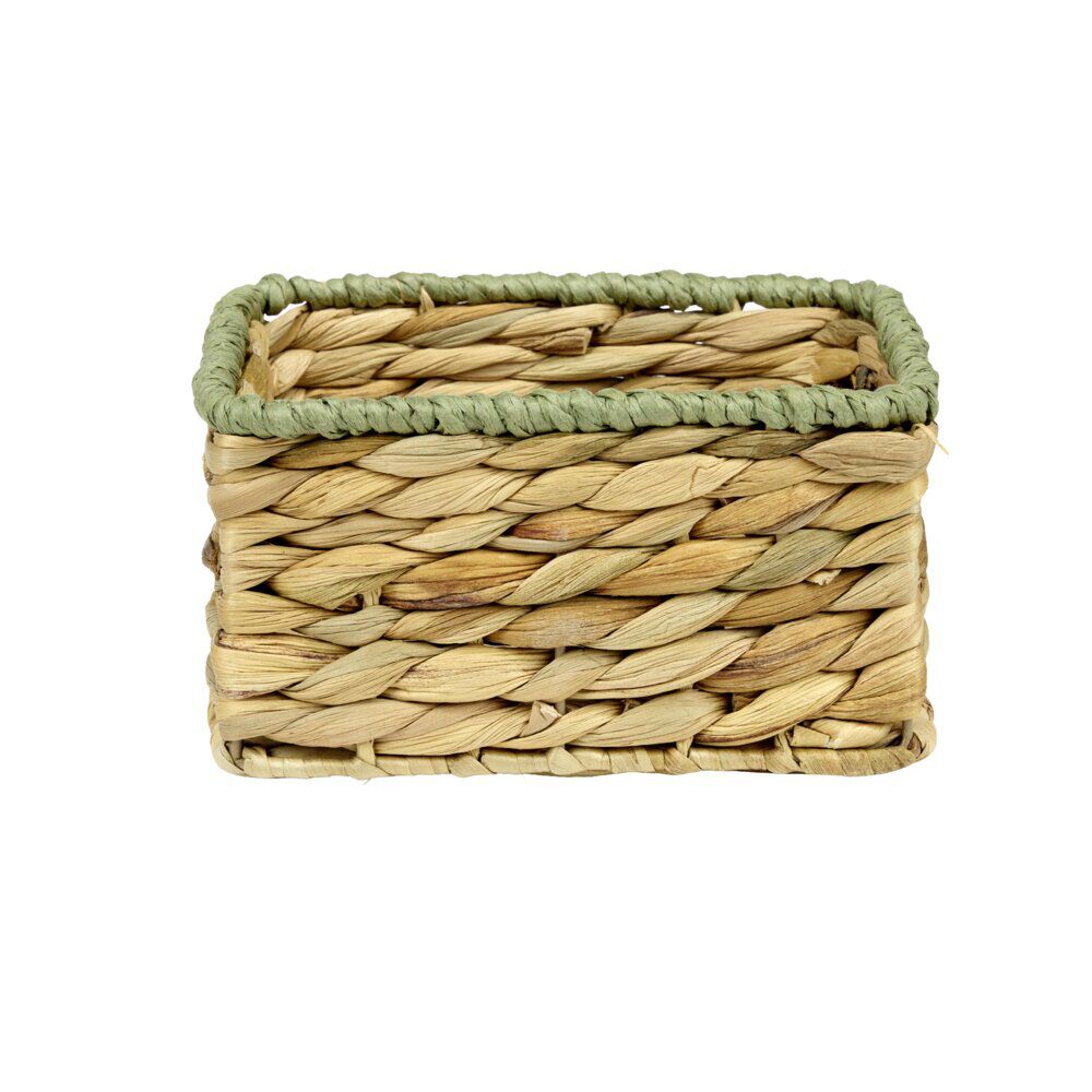 Panière rectangulaire jacinthe tressée naturel avec bord vert 19x14xH10cm