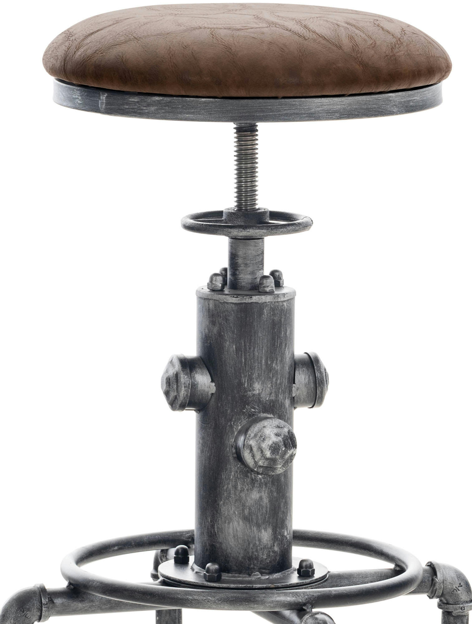 LUMOS - Tabouret de bar industriel réglable en similicuir vintage Marron