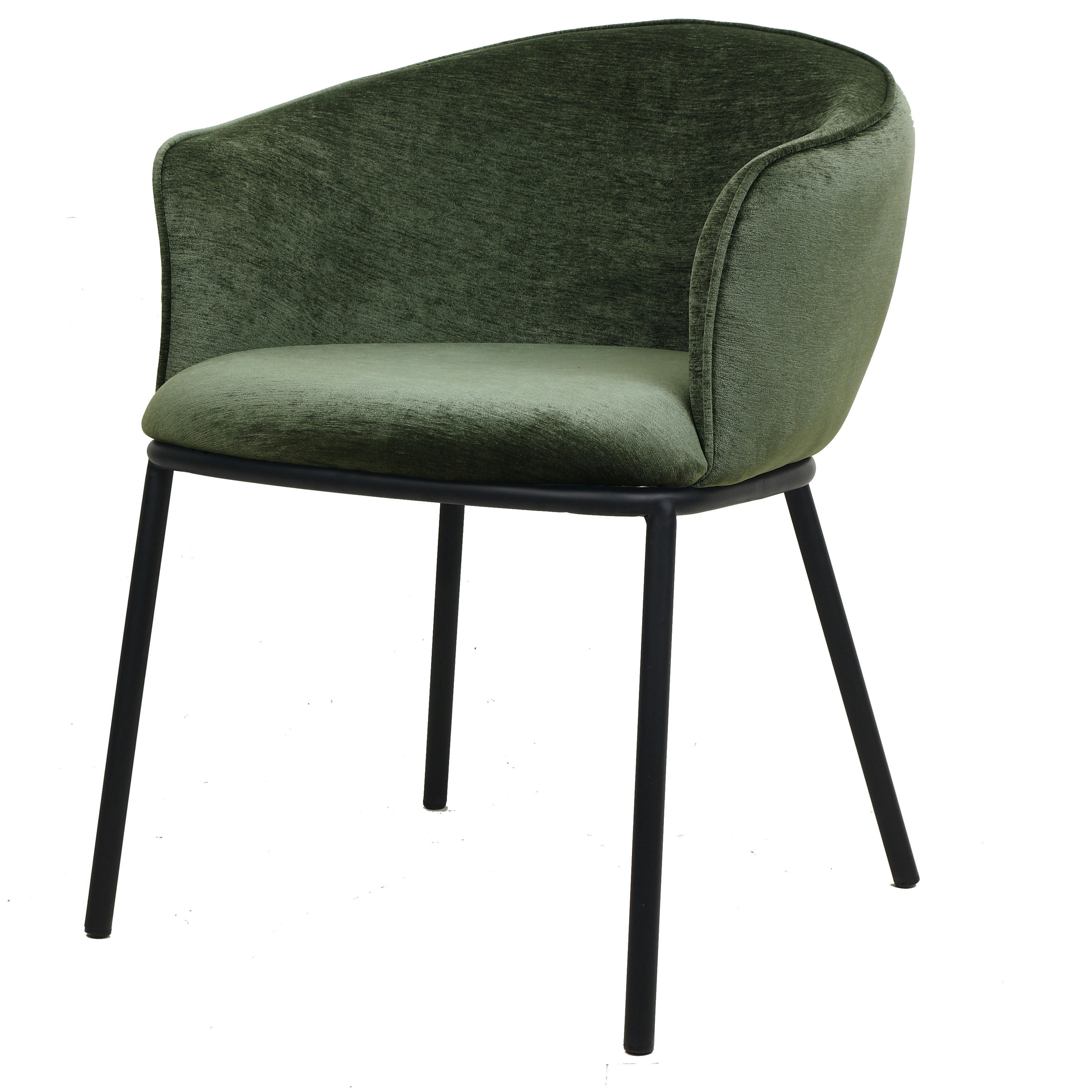 ALVIN - Fauteuil de table en tissu chenillé Sauge et métal noir