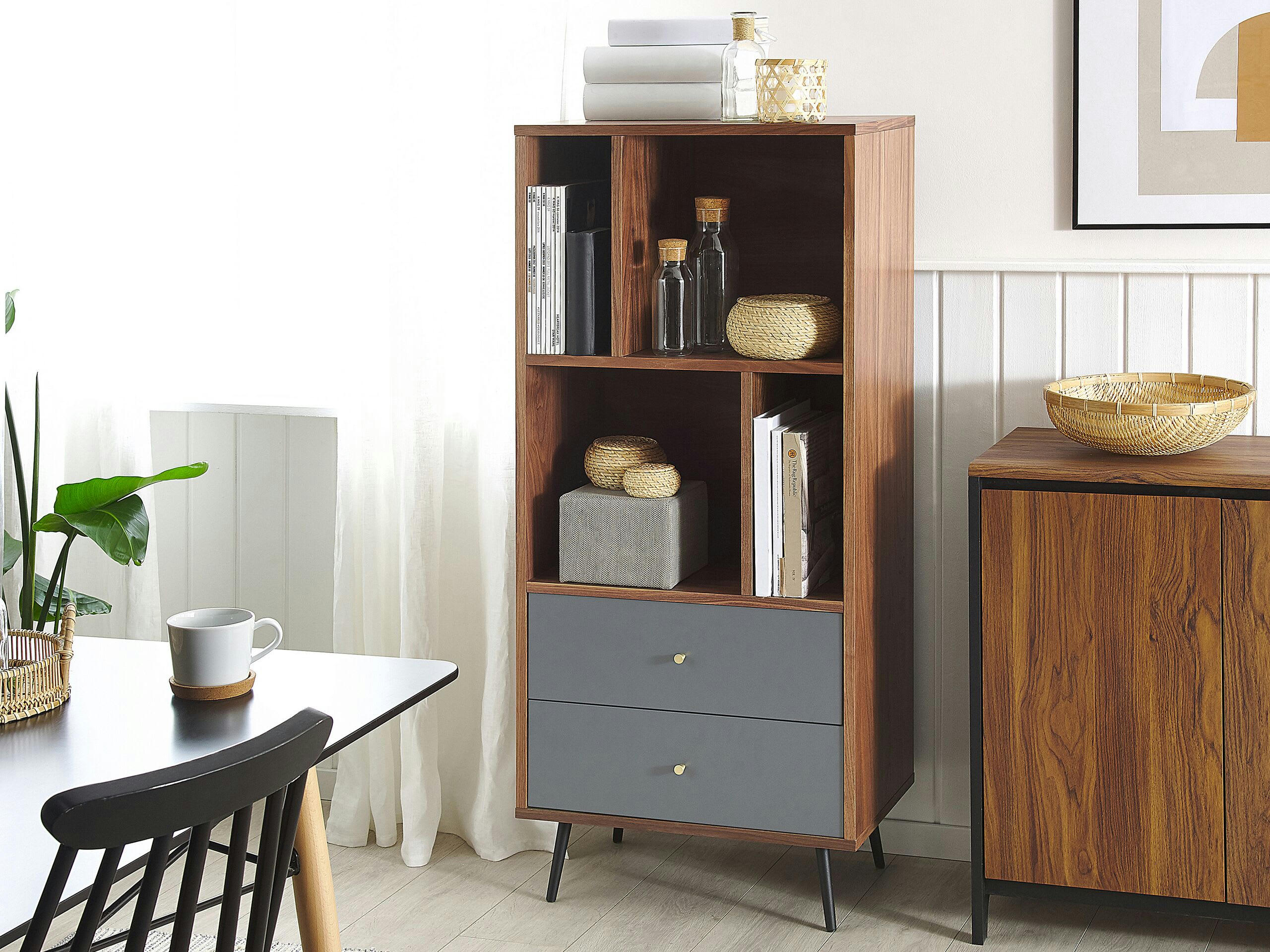 RICHMOND - Bibliothèque 4 niveaux gris et bois foncé