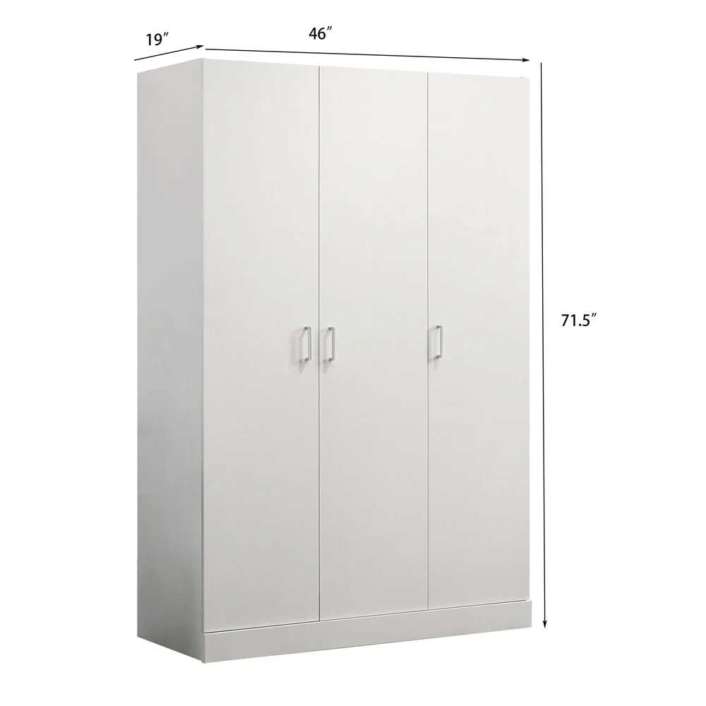 46 3-Door Wardrobe Cabinet Armoire w/Storage Shelves and Hanging Rod