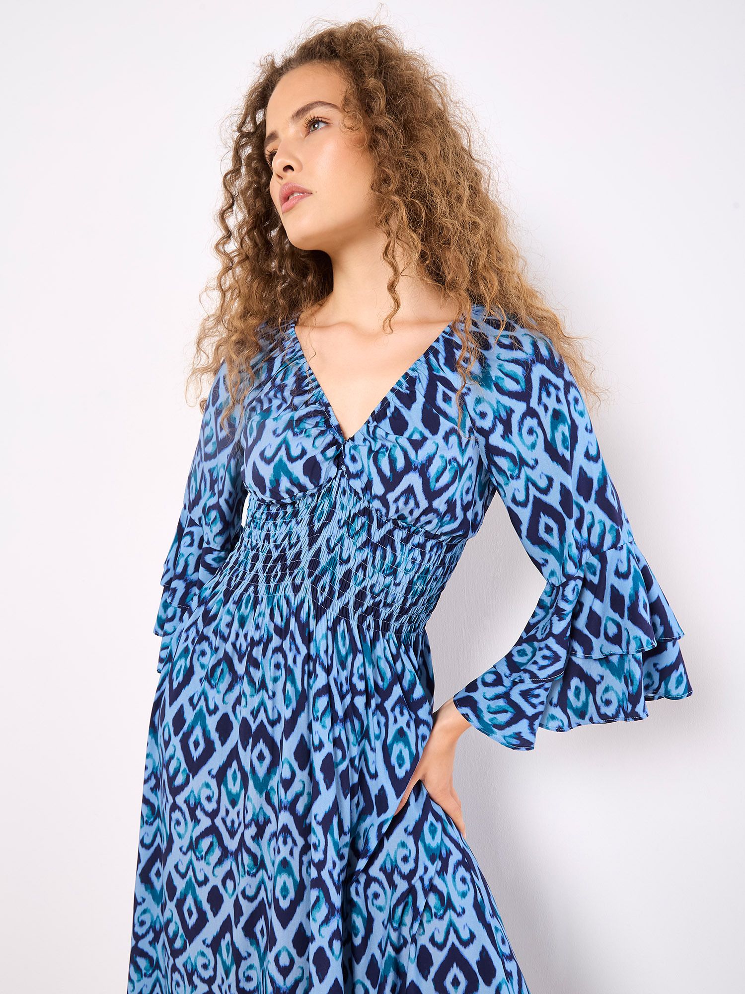 Apricot Ikat Swirls Maxi Dress