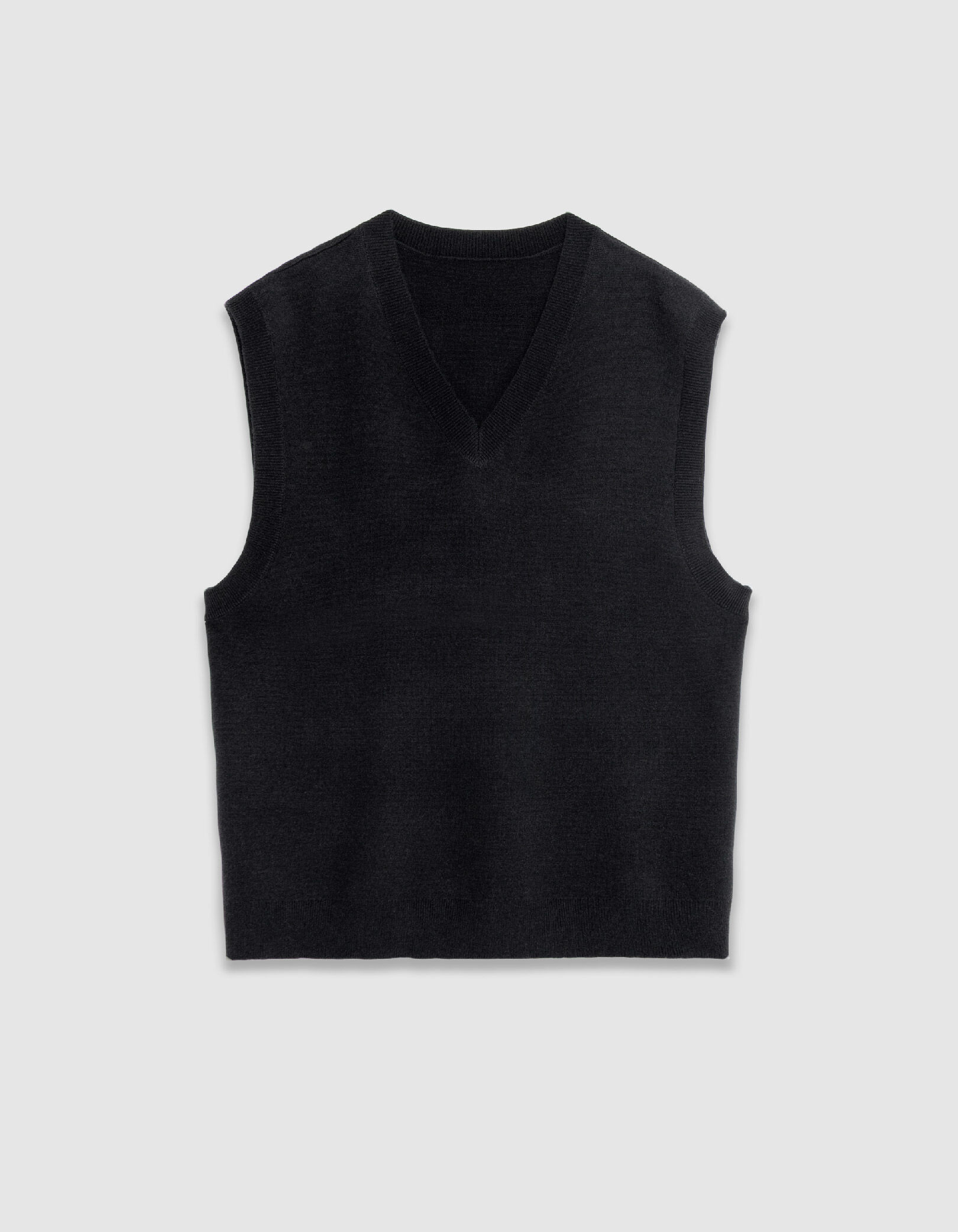 Pull sans manches noir tricot encolure V Homme