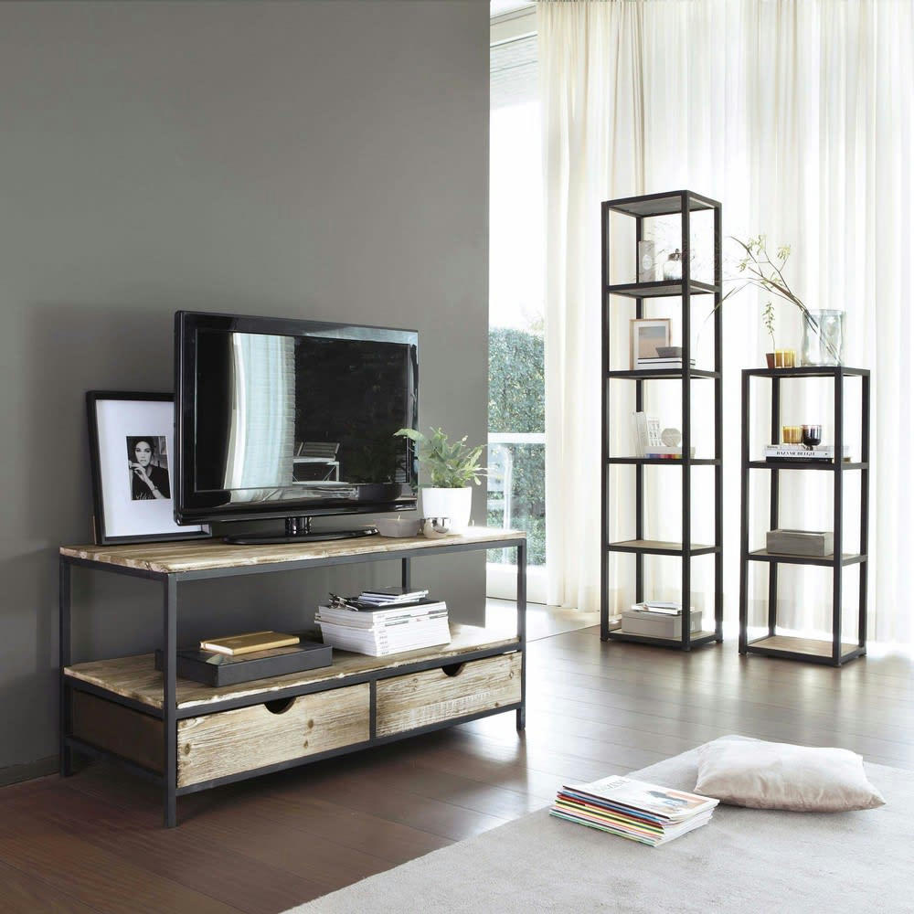 Long Island - Colonne industrielle en bois de sapin massif et métal