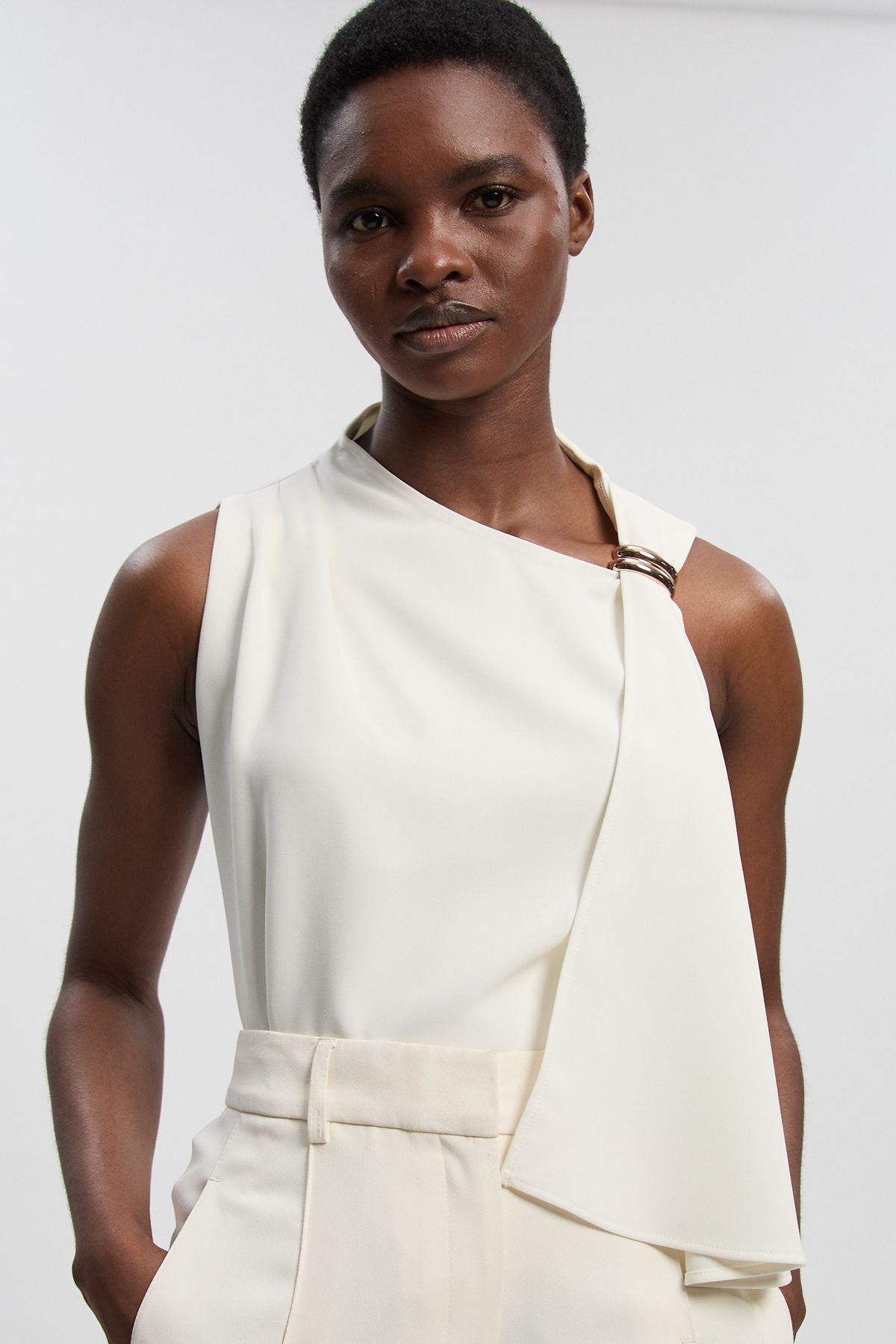 KarenMillen Polished Tailored Trim Detail Drape Top