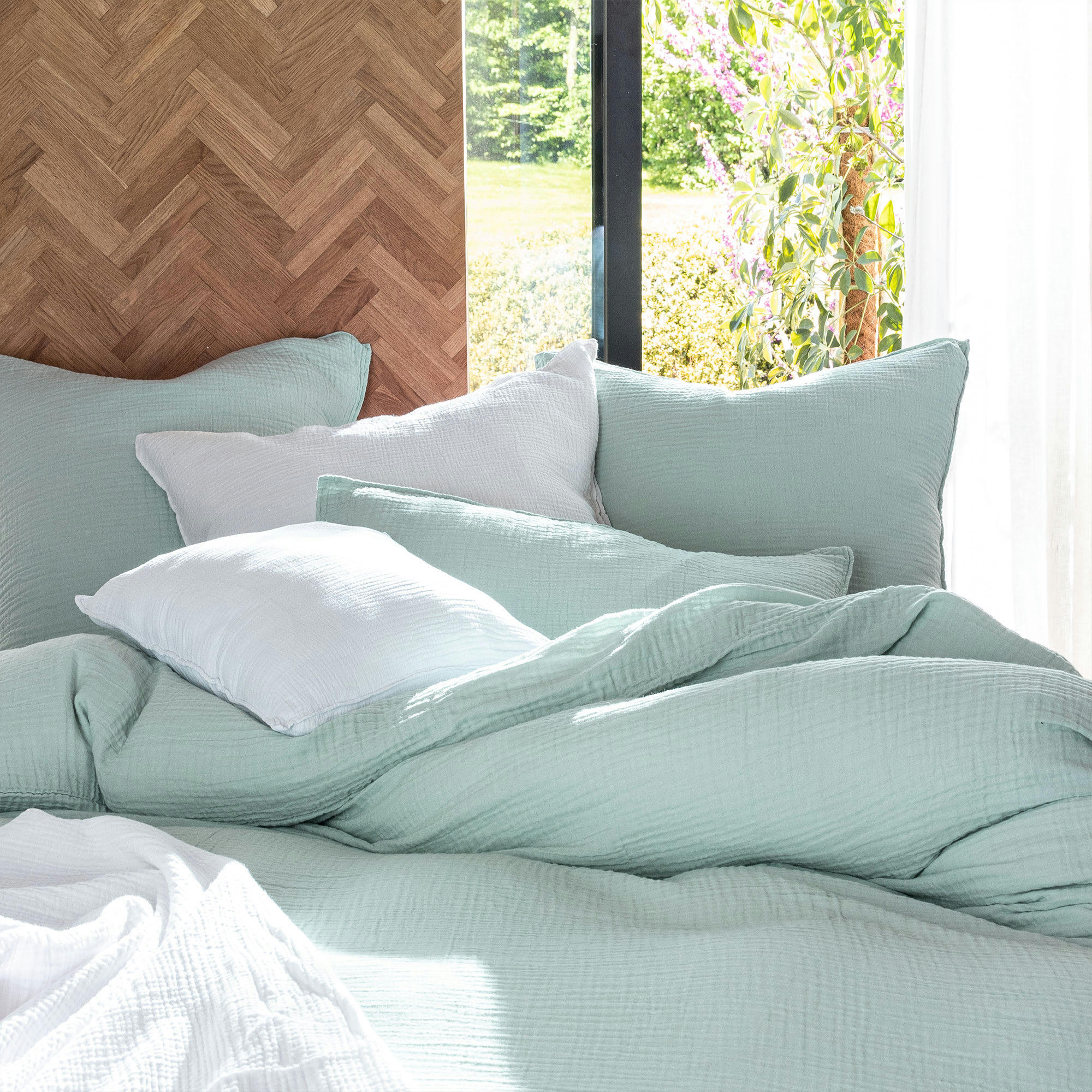 SIMPLEMENT GAUFRÉ - Taie d'oreiller en gaze de coton 50x70cm Céladon