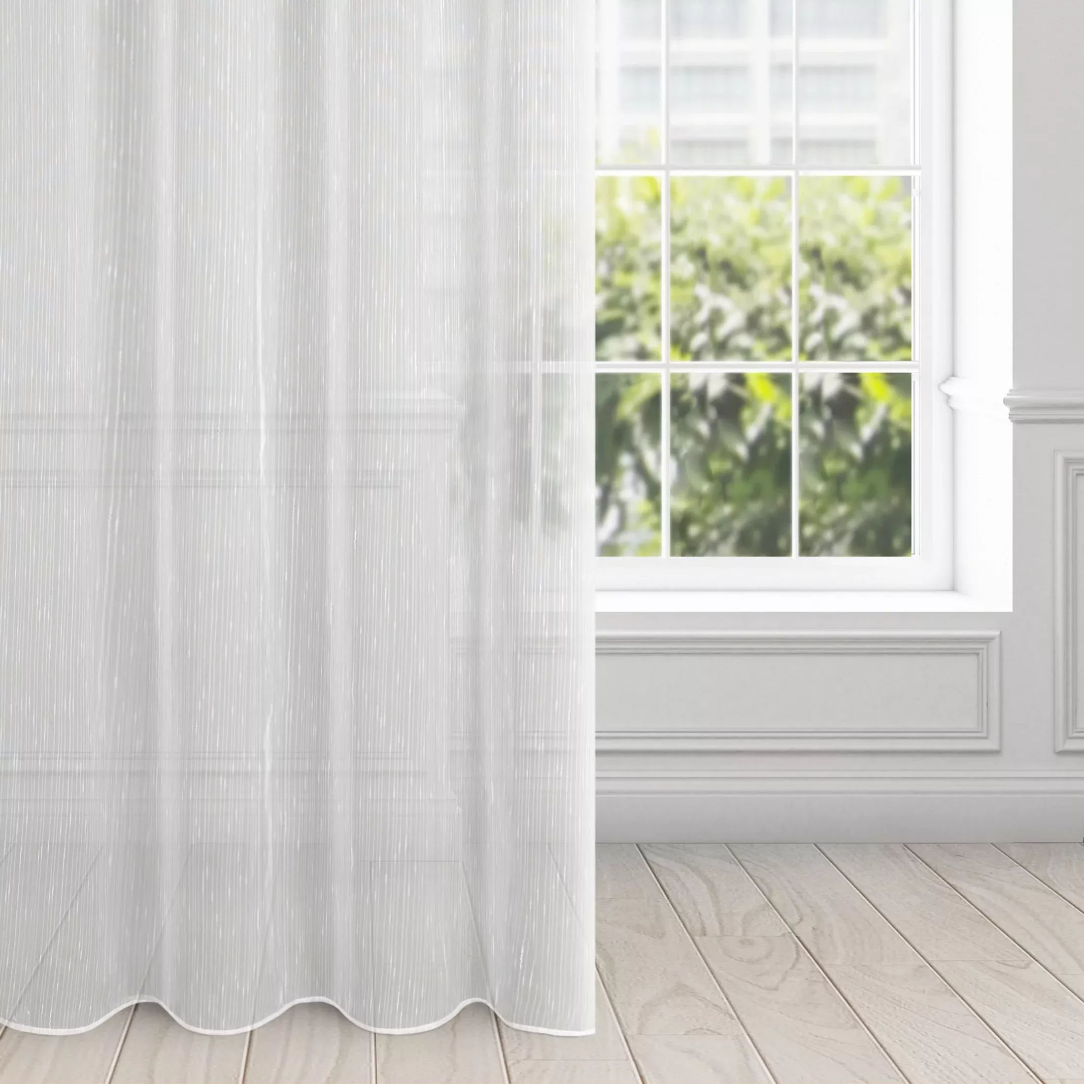 Firana biała z delikatnymi prążkami i efektem deszczyku 140x250 cm przelotka PILAR