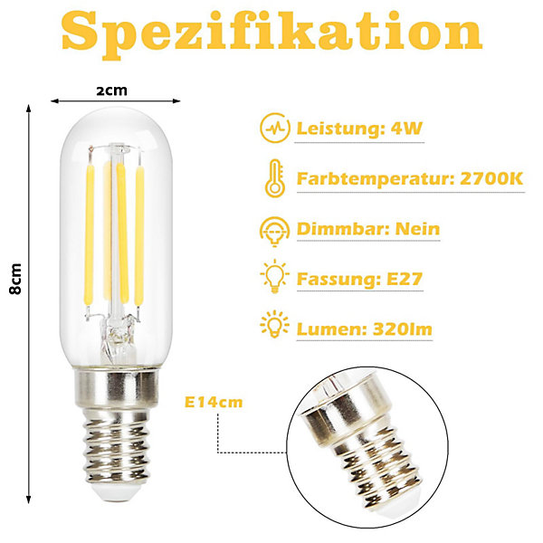 NETTLIFE Lot de 4 ampoule LED E14 lampe vintage - T25 blanc chaud filament ampoule Edison 2700K 4W blanc chaud ampoule