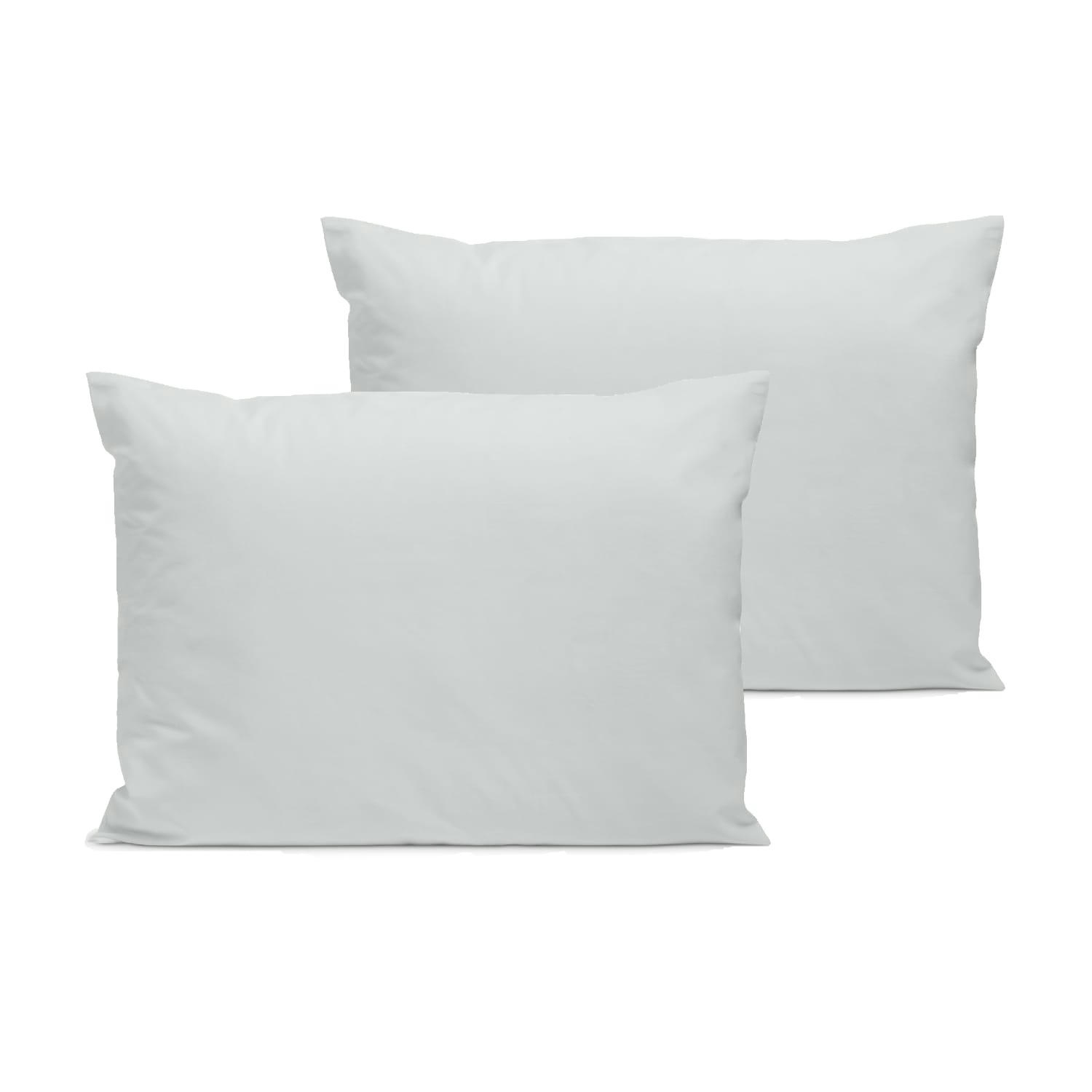 - Lot de 2 taies d'oreiller unies en percale de coton gris clair 50x75cm