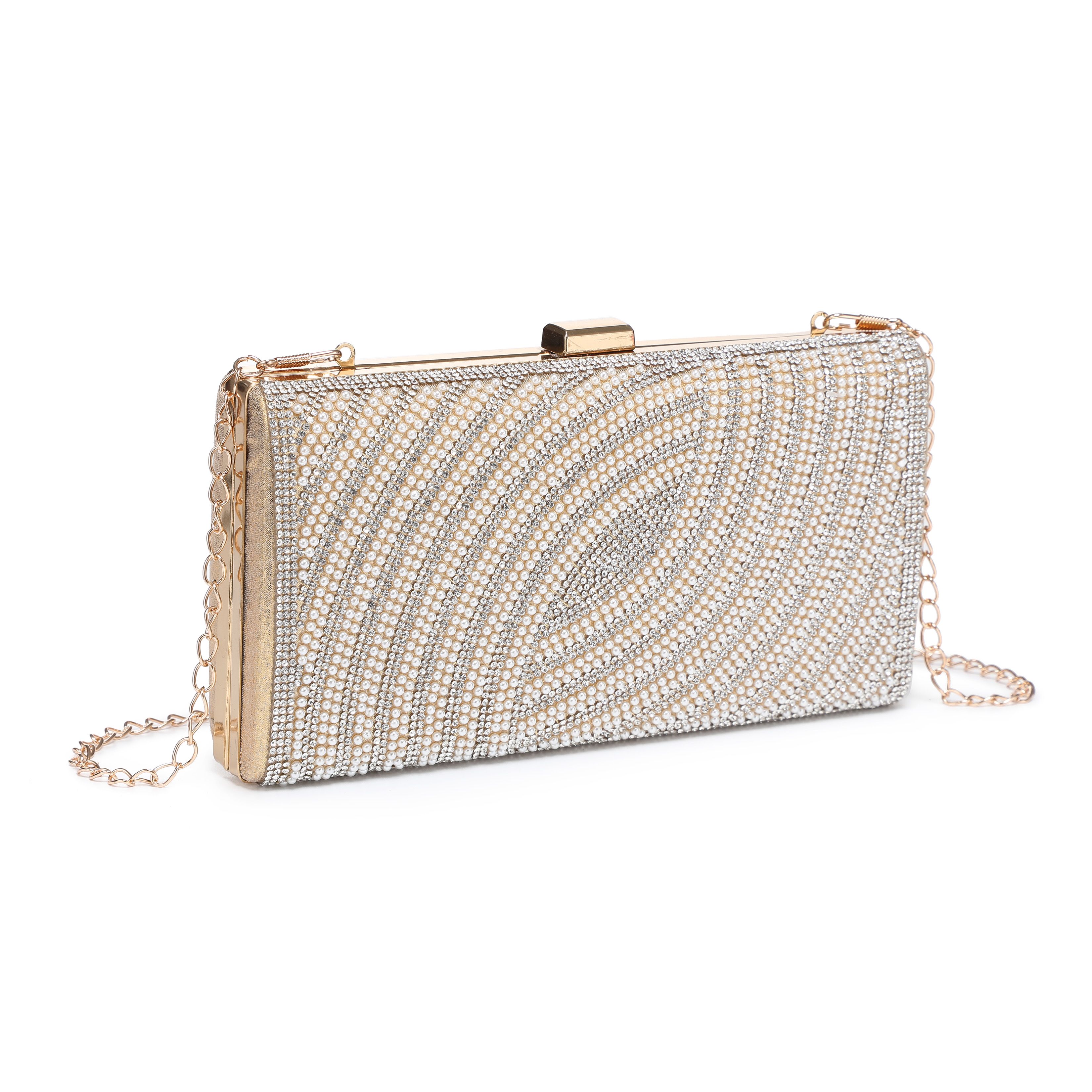 JFY Pearls On The Front Single Side Diamante Clutch Bag