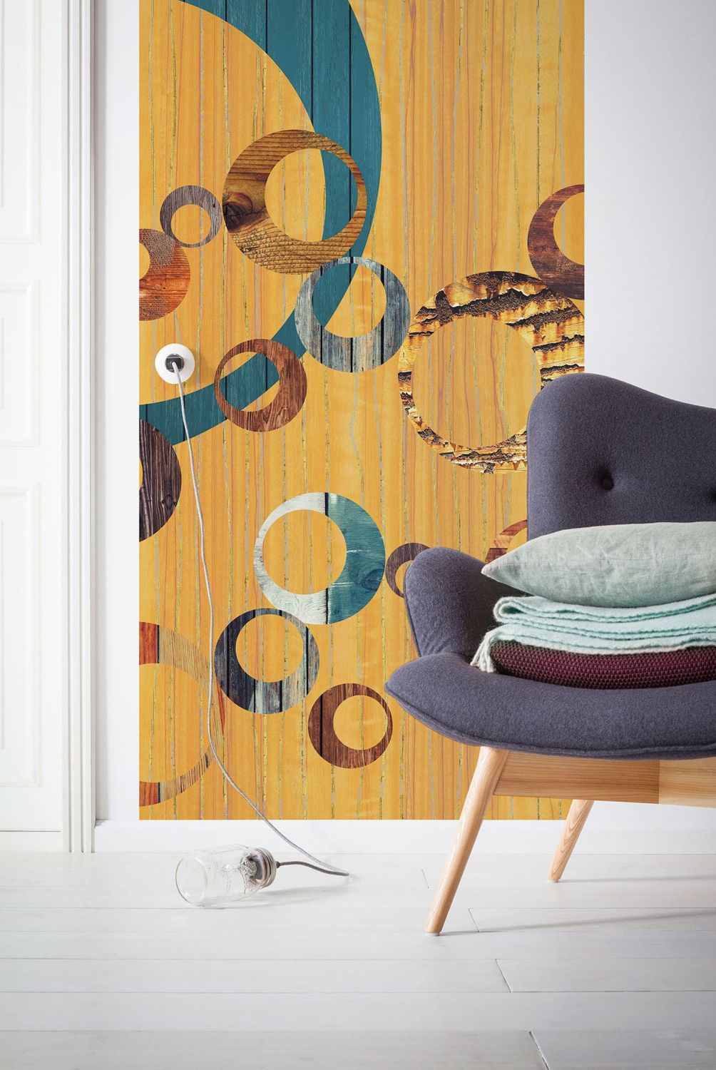 Sanders & Sanders fotobehang kunst geel en blauw - 100 x 250 cm - 611901