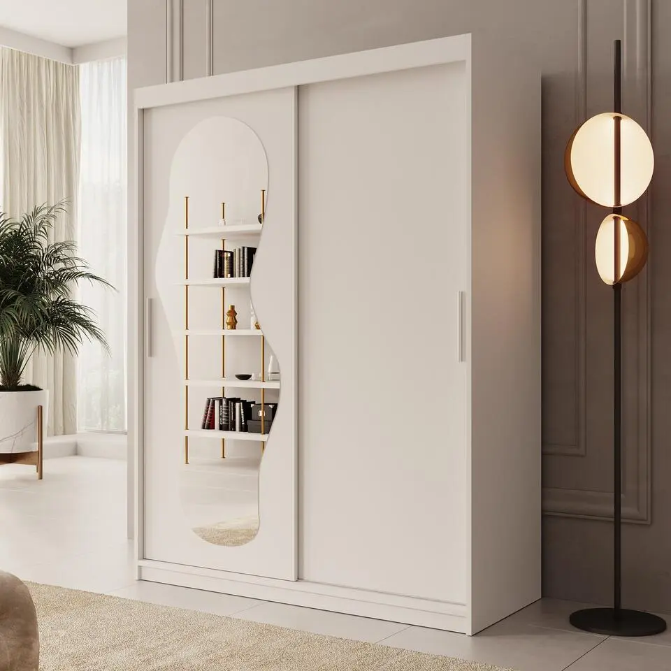 Meubella - Kledingkast Ulysses - Wit - 150 cm - Met spiegel