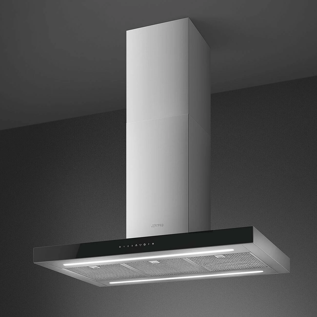90cm Island Auto-Vent 2.0 Hood Stainless Steel with Black Glass