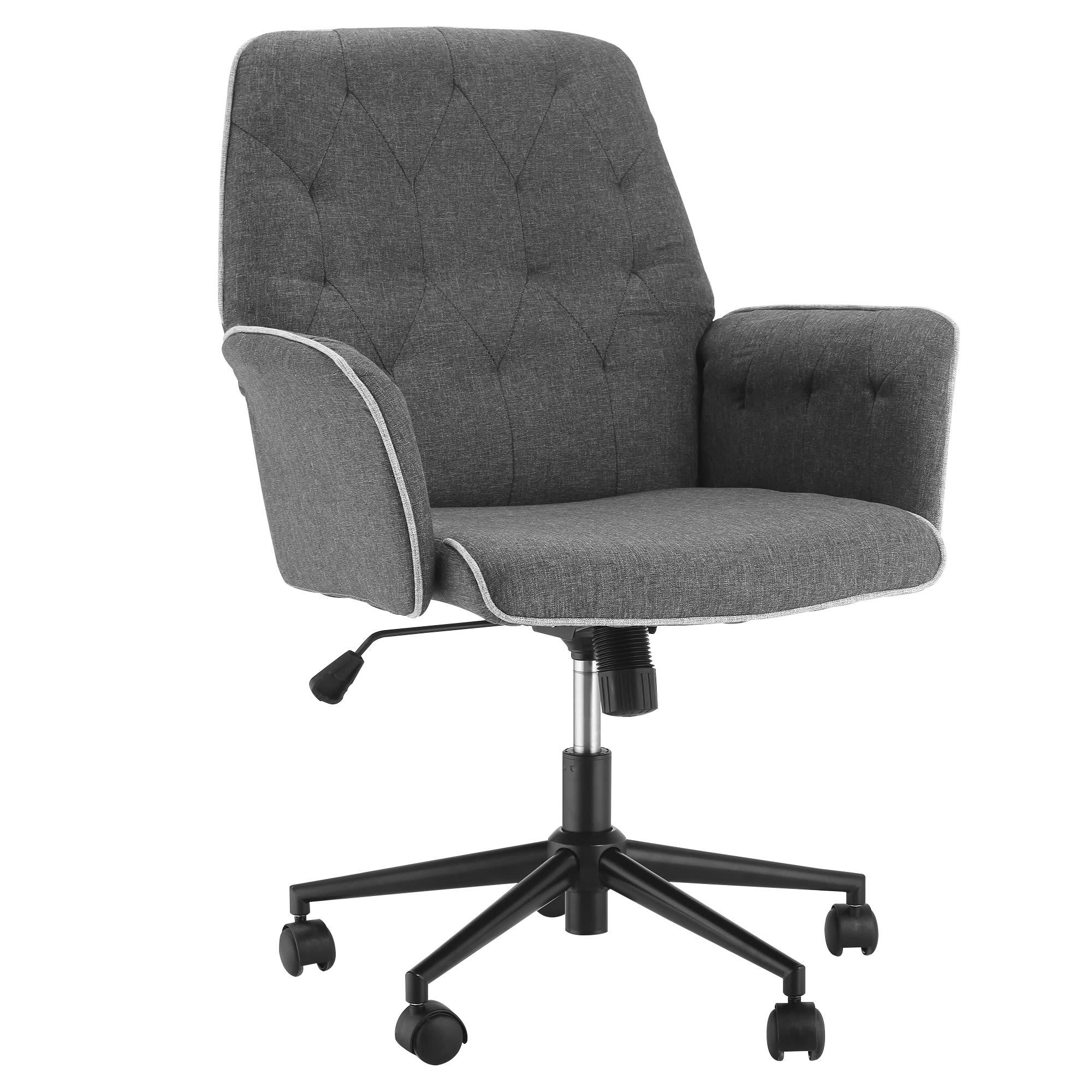 - Fauteuil de bureau capitonné tissu gris chiné
