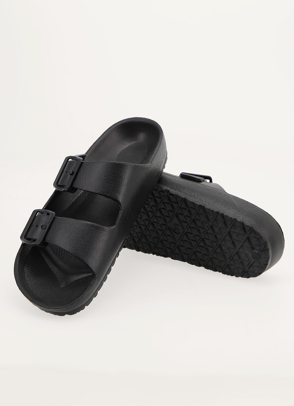 CLAQUETTES EN PLASTIQUE à DOUBLE BOUCLES Noir