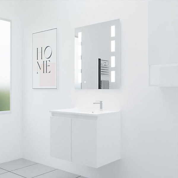 Meuble PROLINE 70 cm avec plan vasque et miroir Prestige- Blanc- Plan vasque en Résine