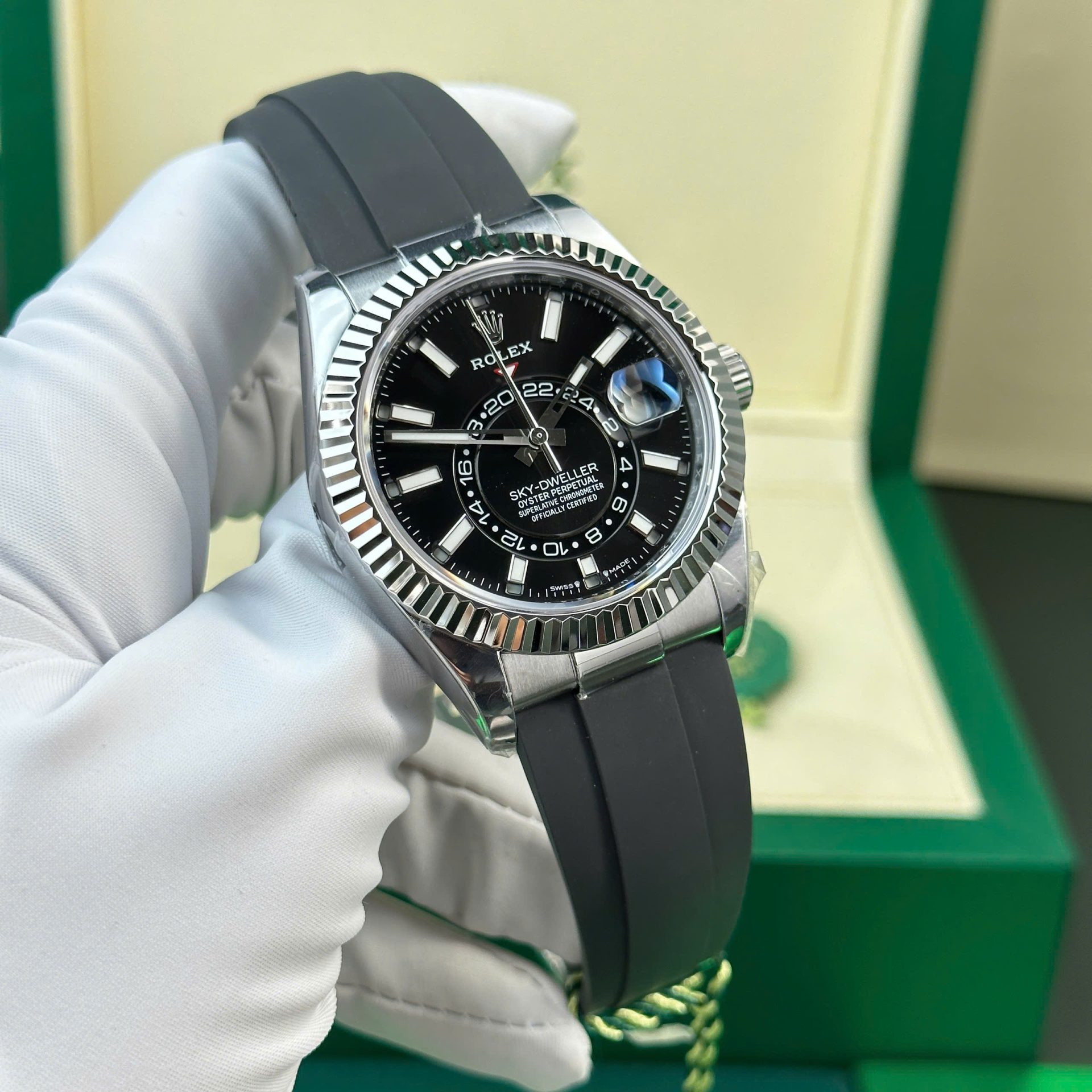 Rolex Sky-Dweller 904L Steel Black Dial 42mm Oysterflex Super Clone