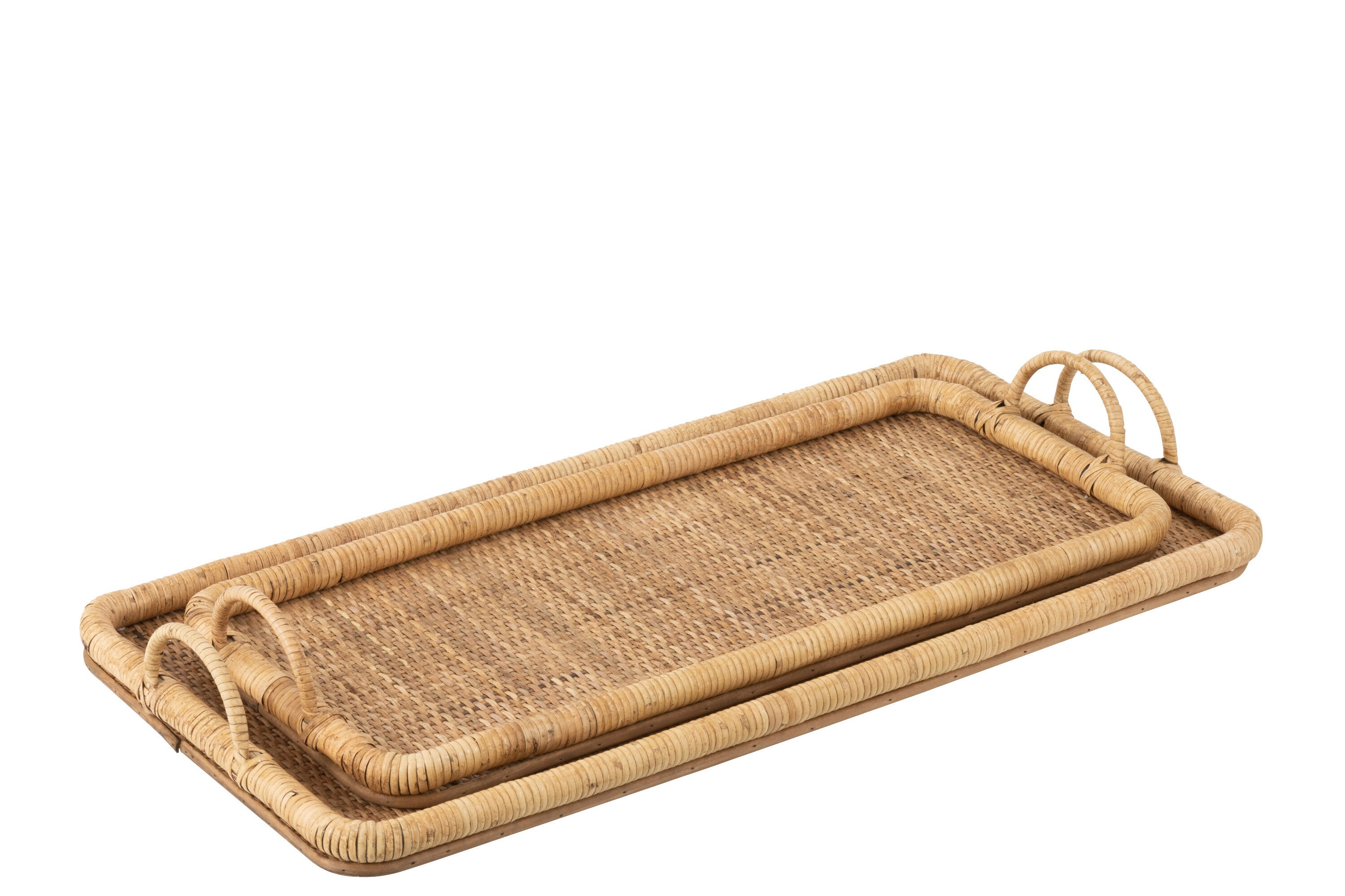 J-Line dienblad Rechthoek - rotan metaal - naturel - 2 stuks