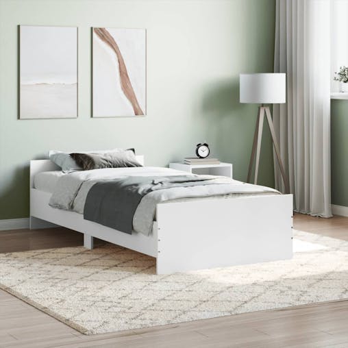 NNEVL Bed Frame White 92x187 cm Single Size Engineered Wood
