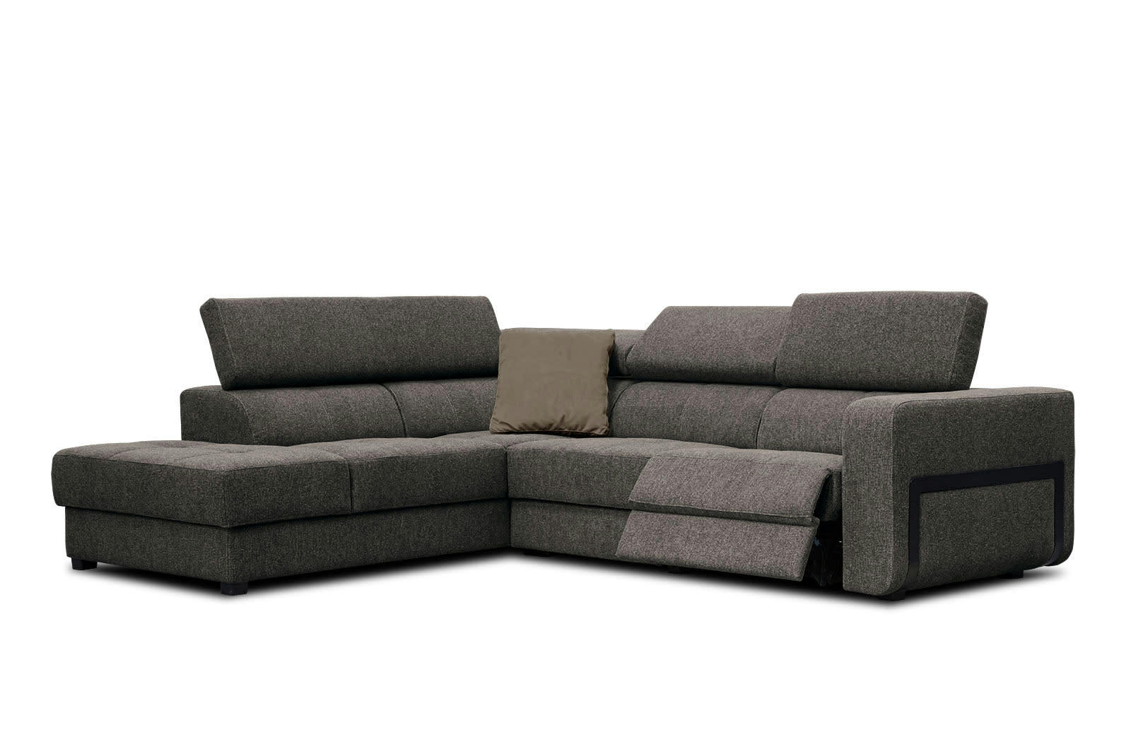 BERGO - Canapé d'angle gauche 5 places avec une relax électrique tissu marron