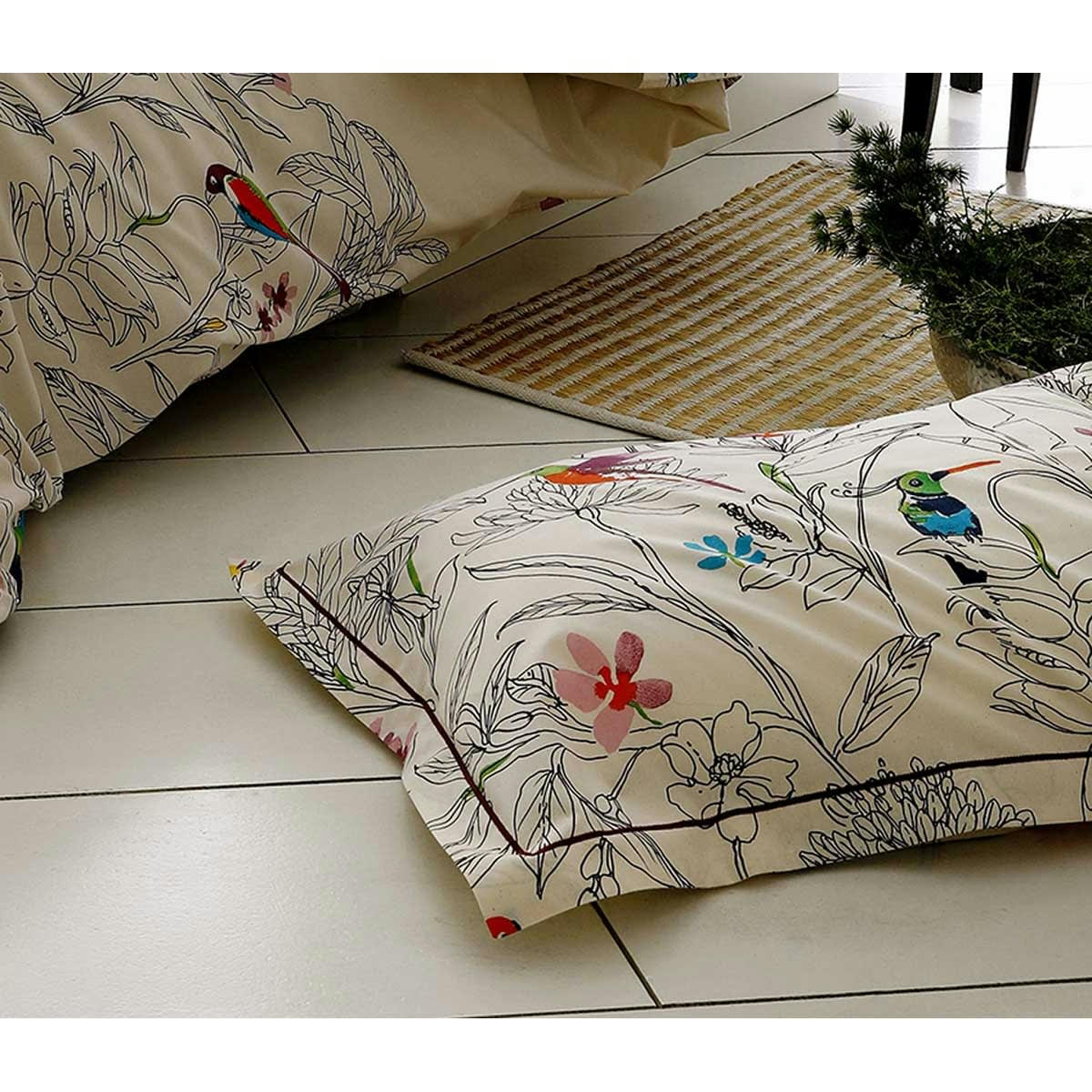 AMAZONIA - Taie d'oreiller faune et flore coton ecru 50x70 cm