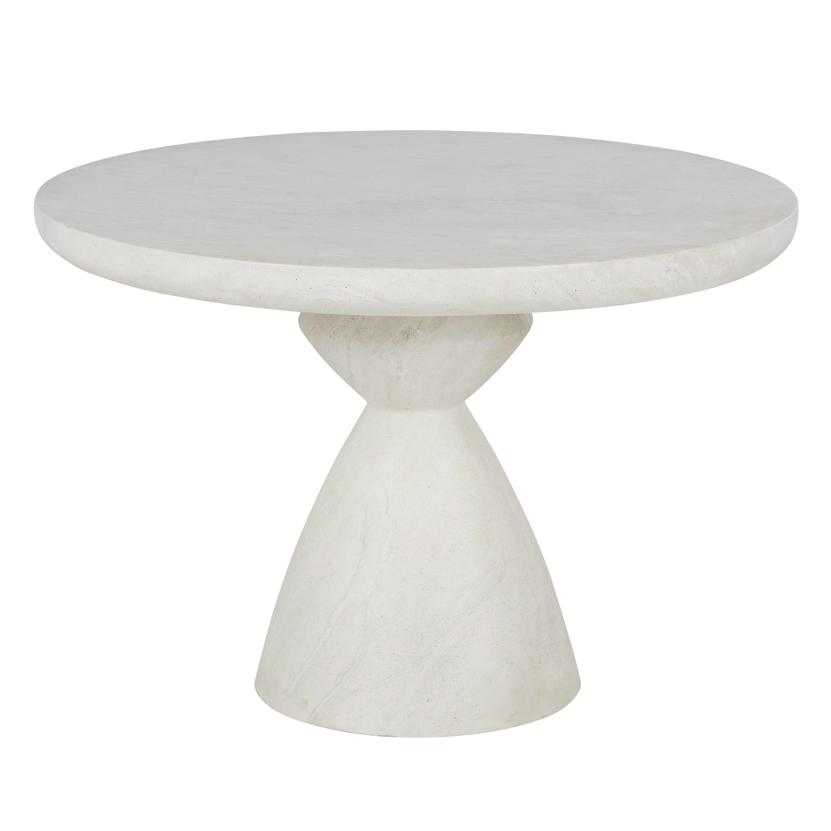 - Table de jardin ronde en béton imitation travertin et métal blanc 4 personnes D110
