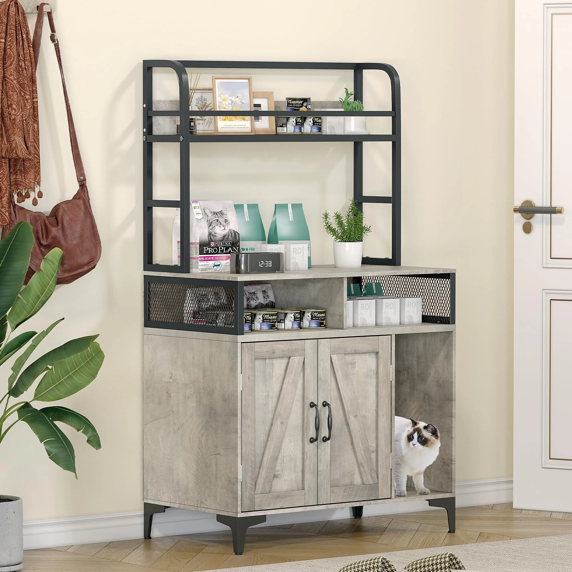 Cat Litter Box Enclosure with Shelf Storage