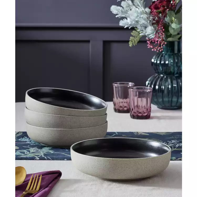 Habitat Set of 4 Raw Edge Speckle Pasta Bowl - Matte Black