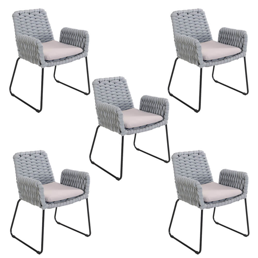 HOME DELUXE Tuinstoel met armleuningen in touwvlechtwerk BALERO Lichtgrijs - Aantal: 5