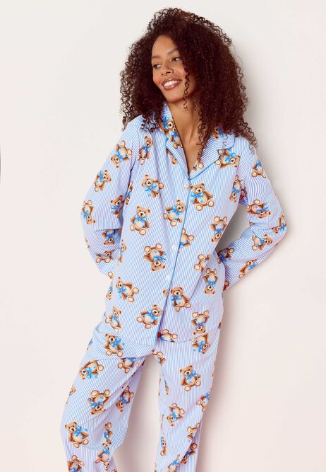 Unisex Adult Blue Stripe Bear Print Family Pyjama Set