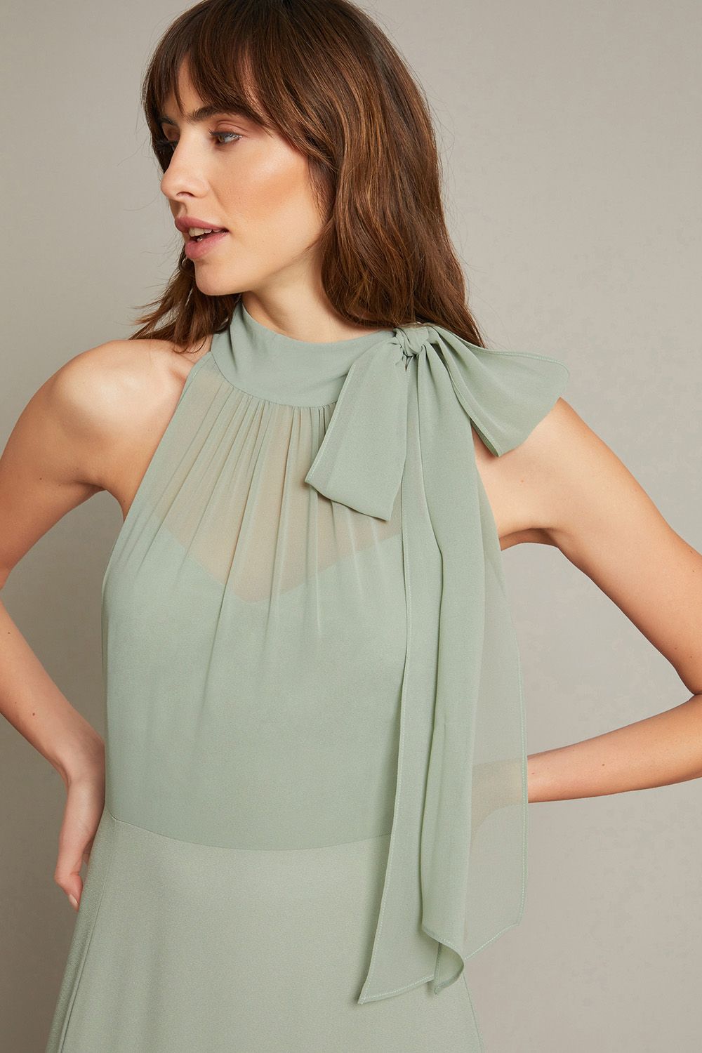 Monsoon Monika Halter Chiffon Maxi Dress Blue