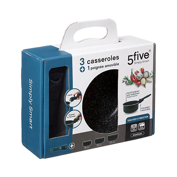 3 casseroles Aluminium poignée amovible 16/18/20cm - 5Five