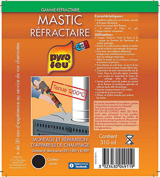 Mastic réfractaire en cartouche de 310 ml