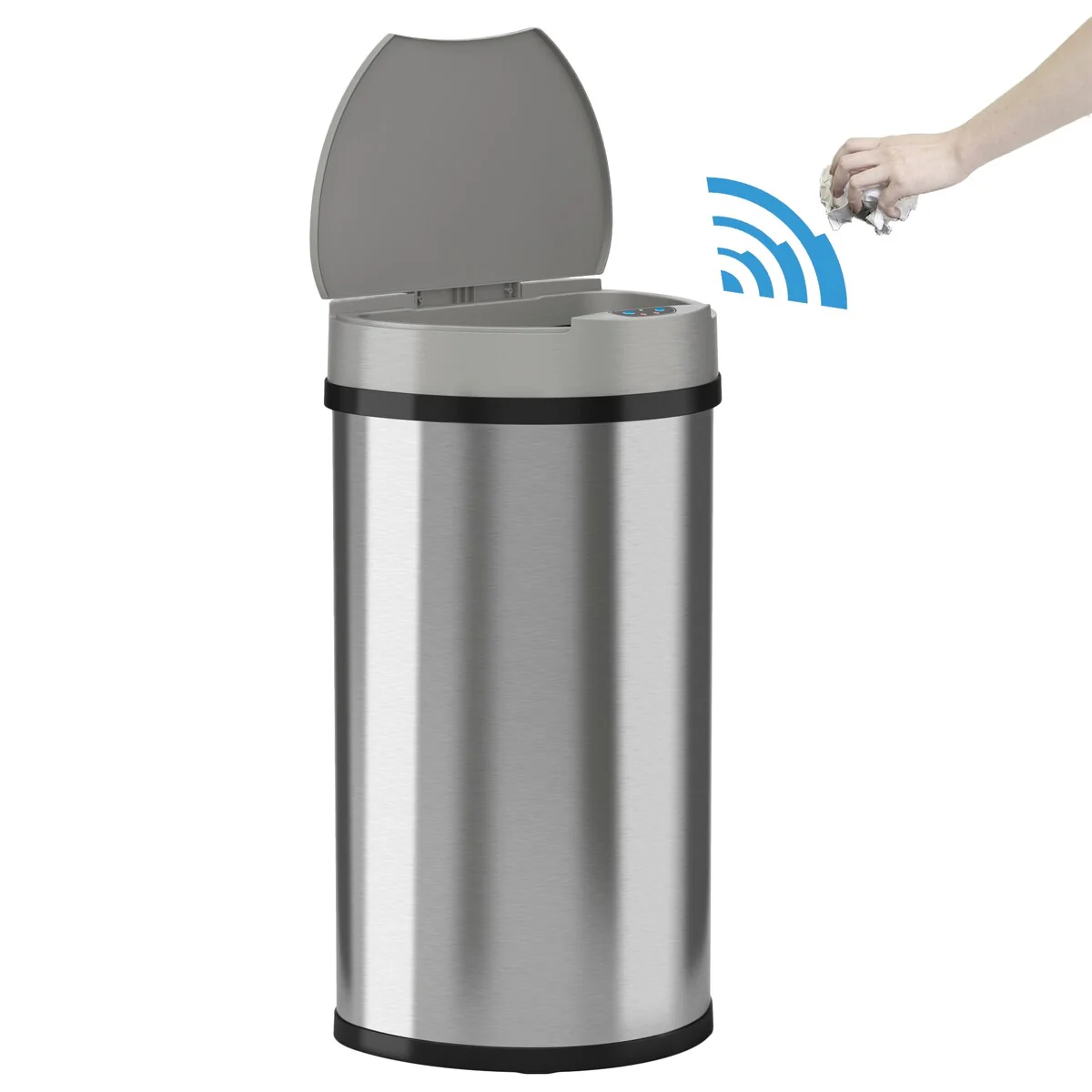iTouchless 13 Gal Semi-Round Stainless Steel Sensor Kitchen Trash Can