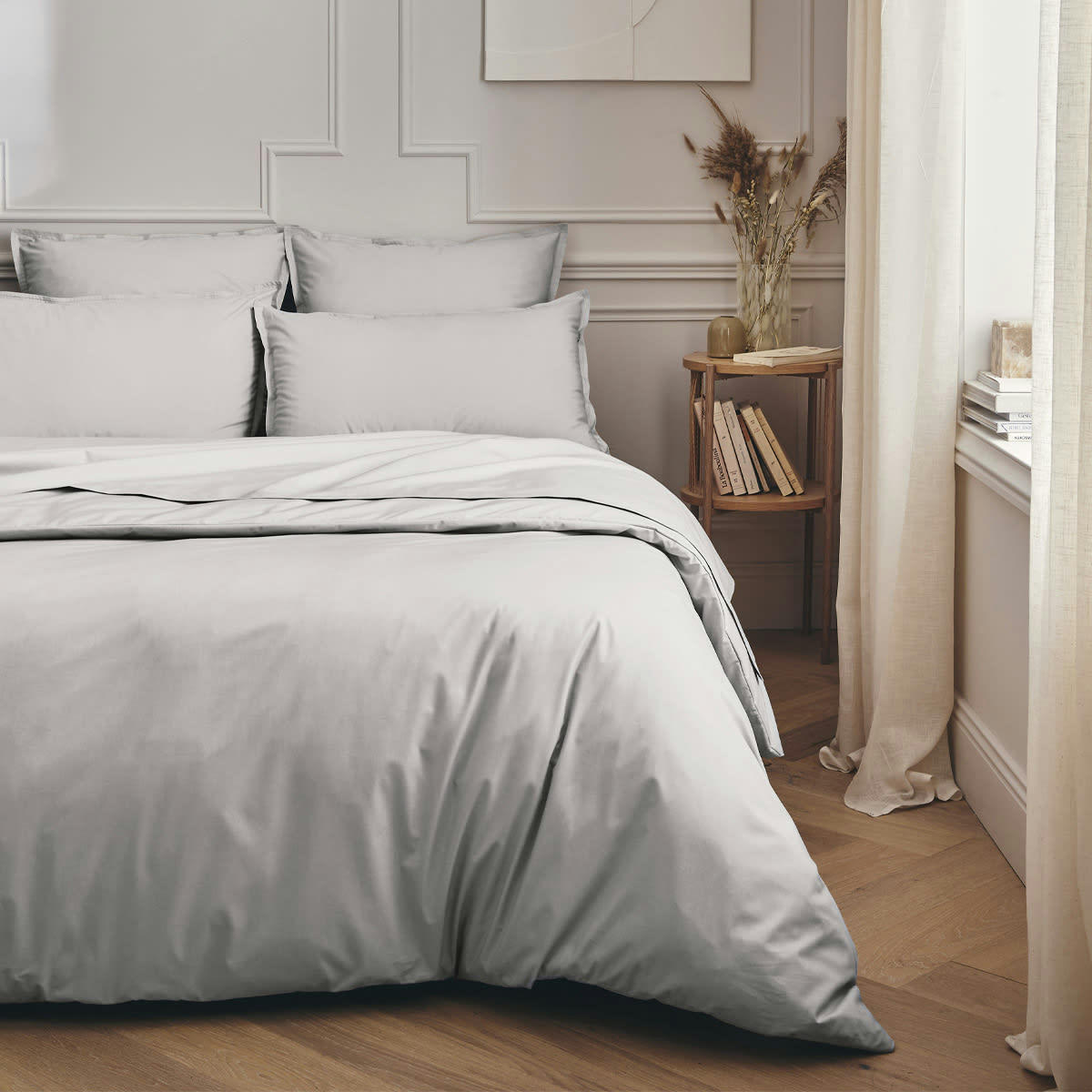 PREMIÈRE - Drap housse en percale de coton gris galet 200x200