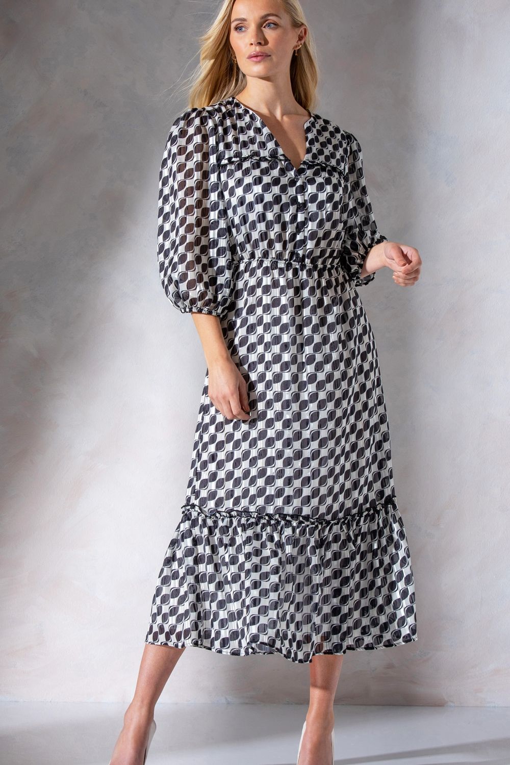 Klass. Printed Chiffon Midi Dress