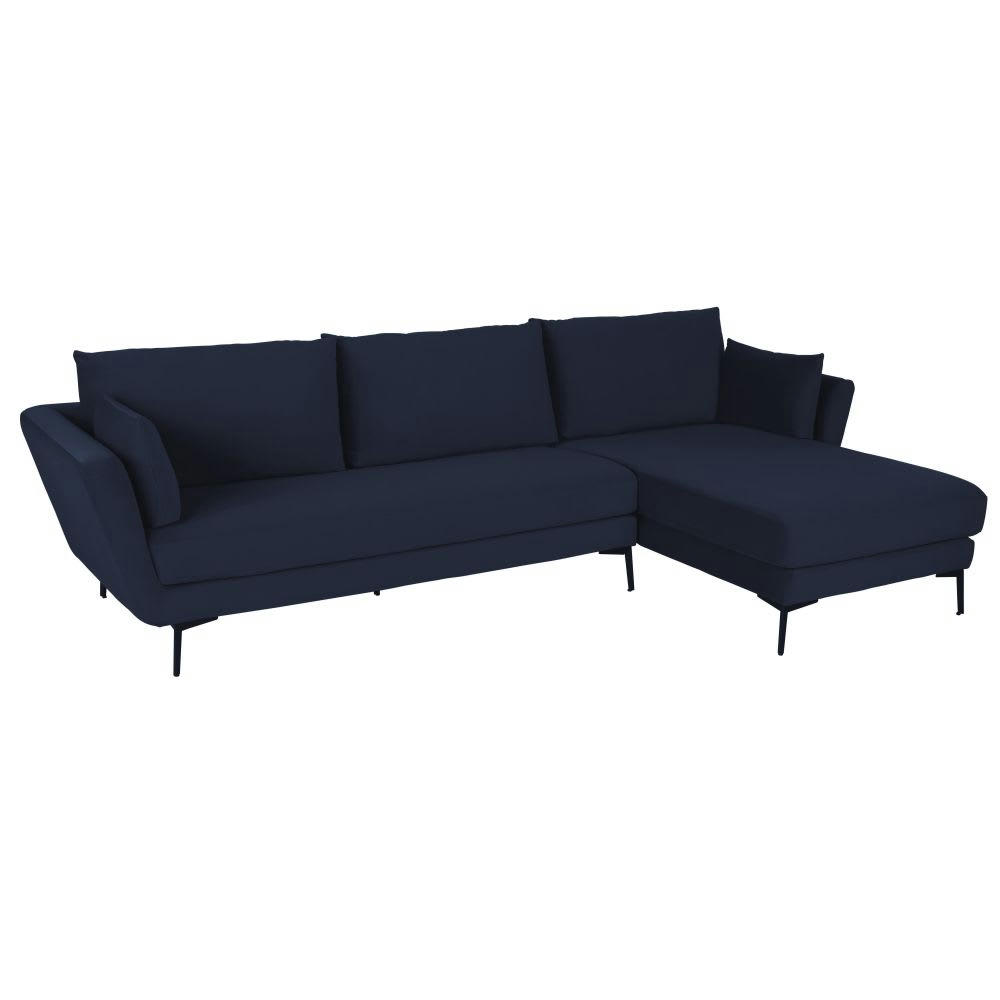 Prague - Canapé d'angle droit 4/5 places en velours bleu nuit