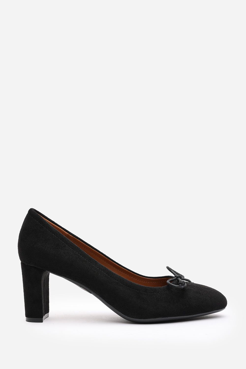 Where's That From Loriva' Block Heel Round Toe Court Shoes with Bow Detail