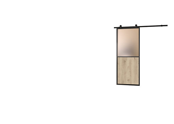 Kit porte Coulissante en applique Contemporain noir cadre en aluminium et verre dépoli Blanc H. 204 X 93 X 3,6 Cm