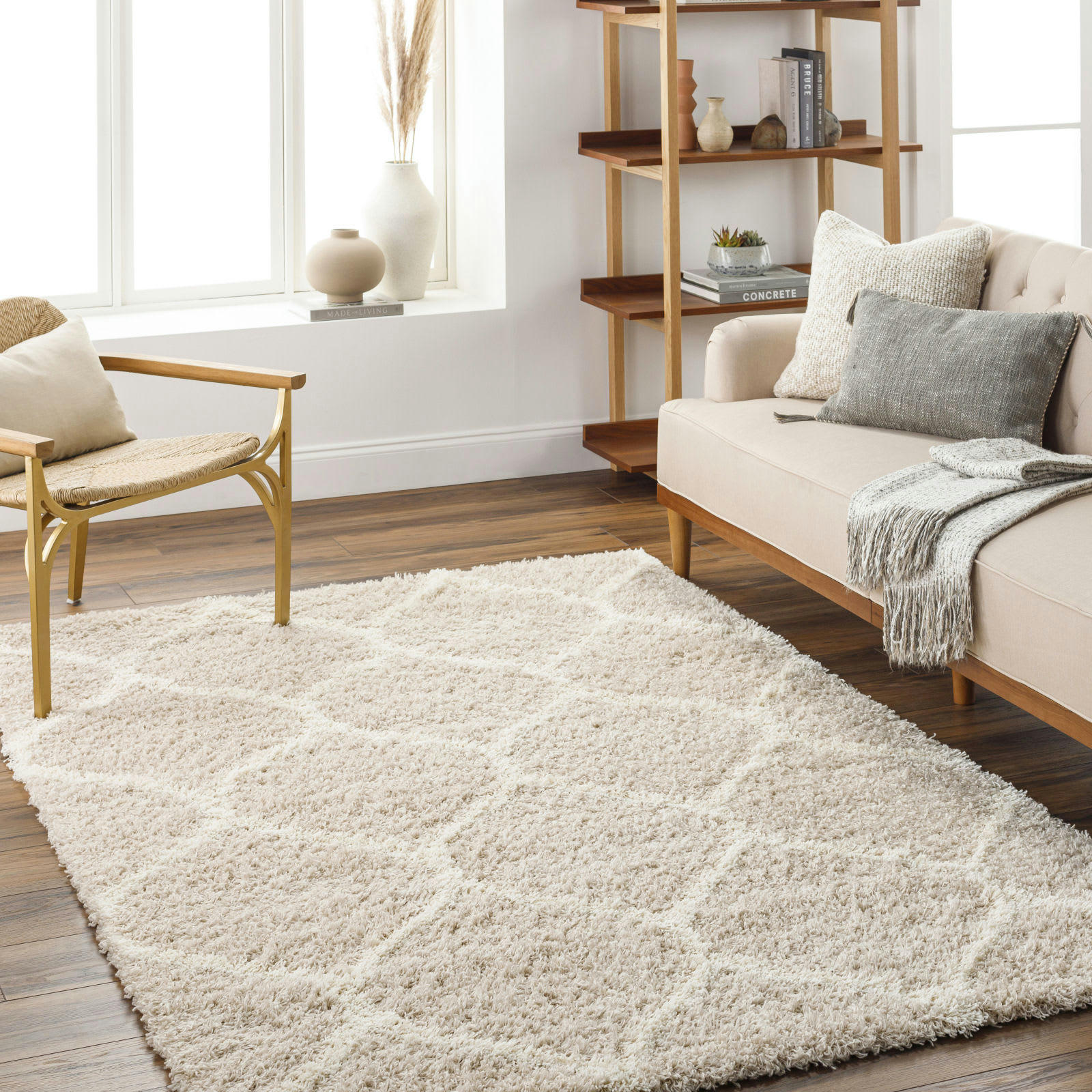 JUDY - Tapis Shaggy Oriental Blanc/Beige 160x220