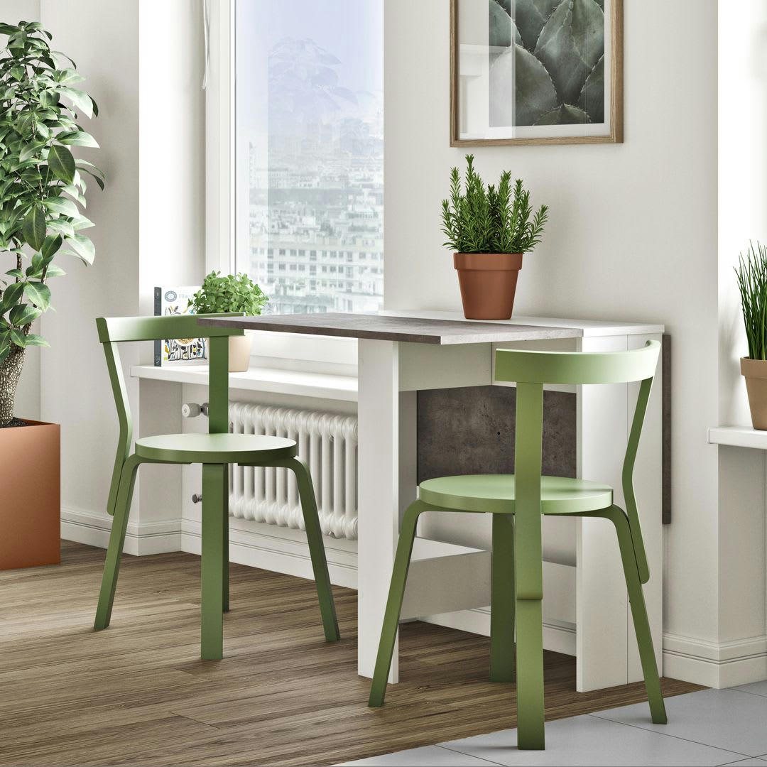 PAPILLON - Table effet bois blanc et béton