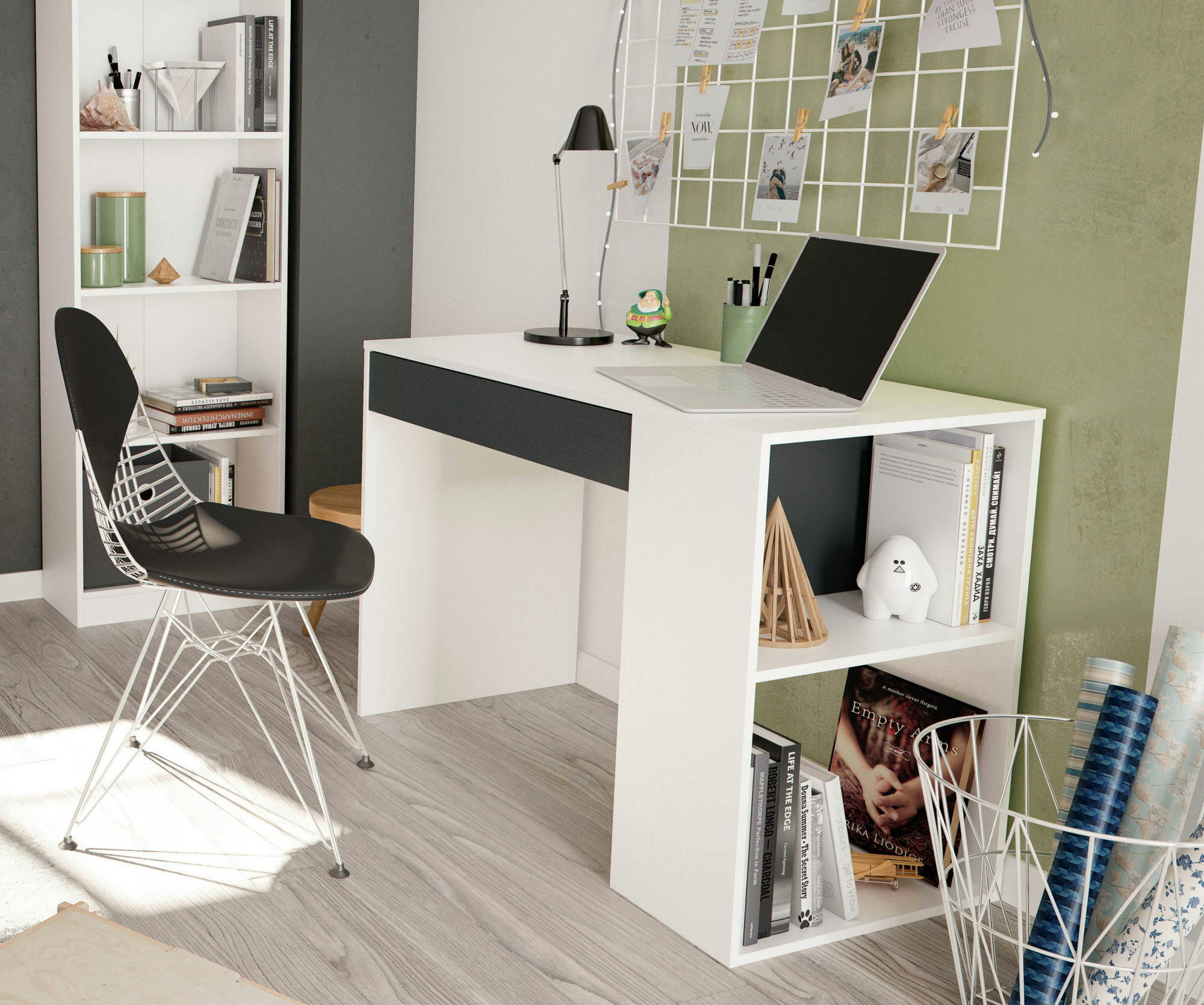DANANI - Bureau effet bois blanc et anthracite